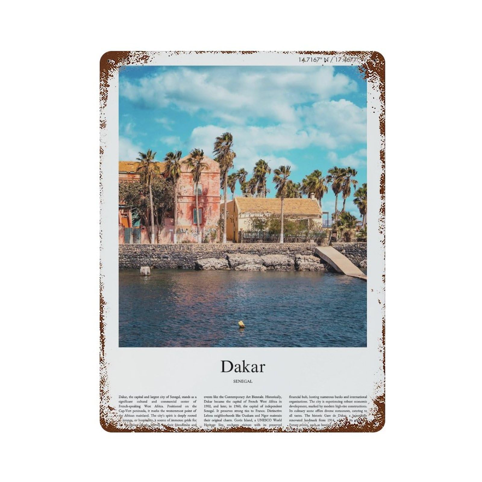 xiaoxiaoshen Dakar Senegal City Scenery Wall Decor Art Metal Tin Poster Modern Home Decor Art Home Bar Shop Decorations Vintage Sign 40x30cm