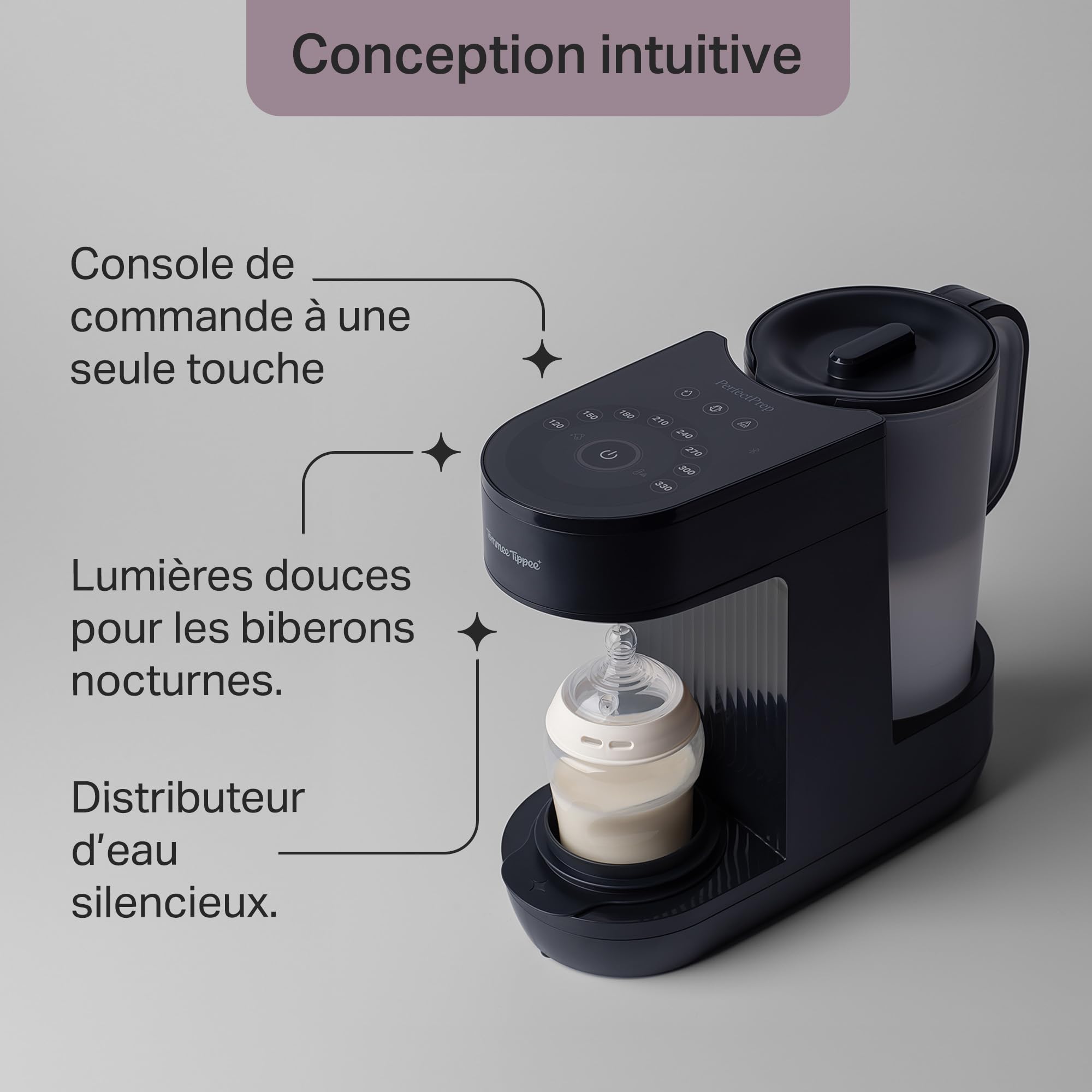 Tommee Tippee Perfect Prep, Préparateur de Biberons, Prépare un Biberon de Lait Infantile en 90 Secondes*, de Jour Comme de Nuit, avec Filtre à eau Antibactérien et Application Connectée
