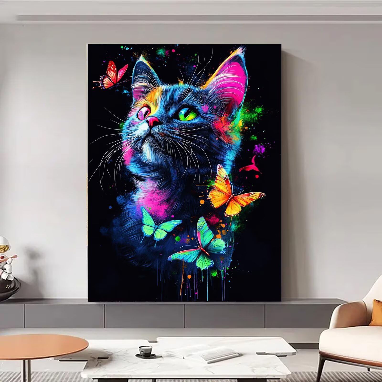 Dipingere Con i Numeri Adulti Gatto Dipingere con i Numeri con Telaio 50 x 70 cm,Farfalla Paint by Numbers con Vernici e Pennelli, Kit di Pittura a Olio Fai-da-Te per Decorazioni Casa Regalo,kk-871
