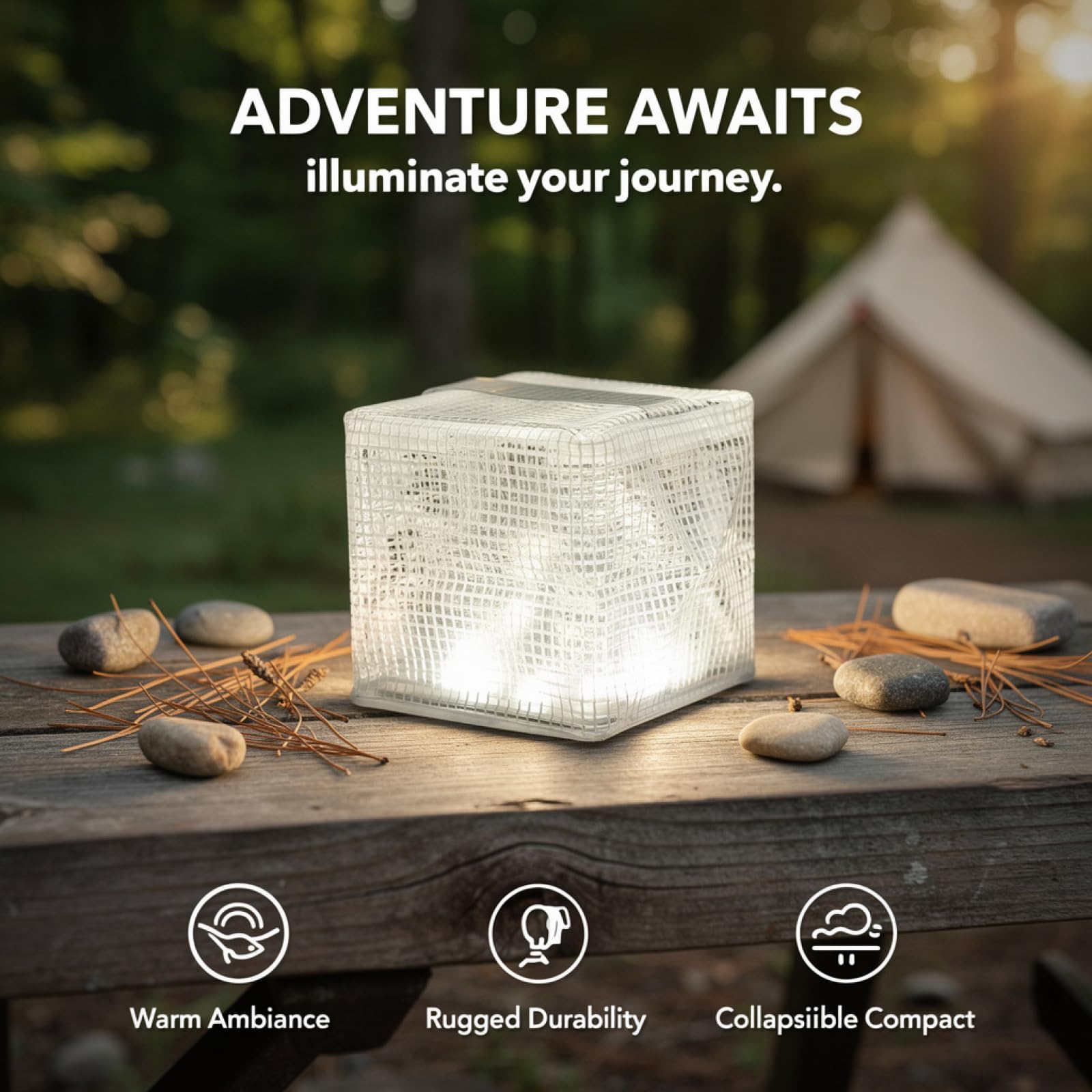 Linterna solar para camping, luz LED plegable para tienda de campaña con flash de ráfaga, luz de emergencia al aire libre, 3.9 pulgadas/10 cm, cuadrada, blanco cálido, linterna solar recargable para