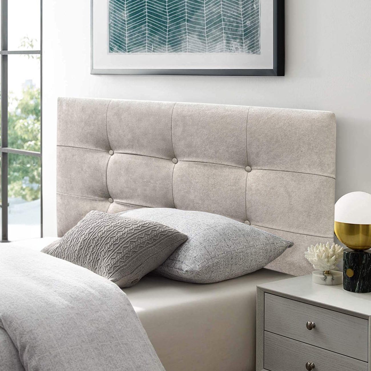 DecorQUALITY Cabeceros de Cama Button Deluxe Cabezal tapizado en Tejido Antimanchas Cabecero Acolchado Premium para Cama Dormitorio Beige 165 * 70 CM