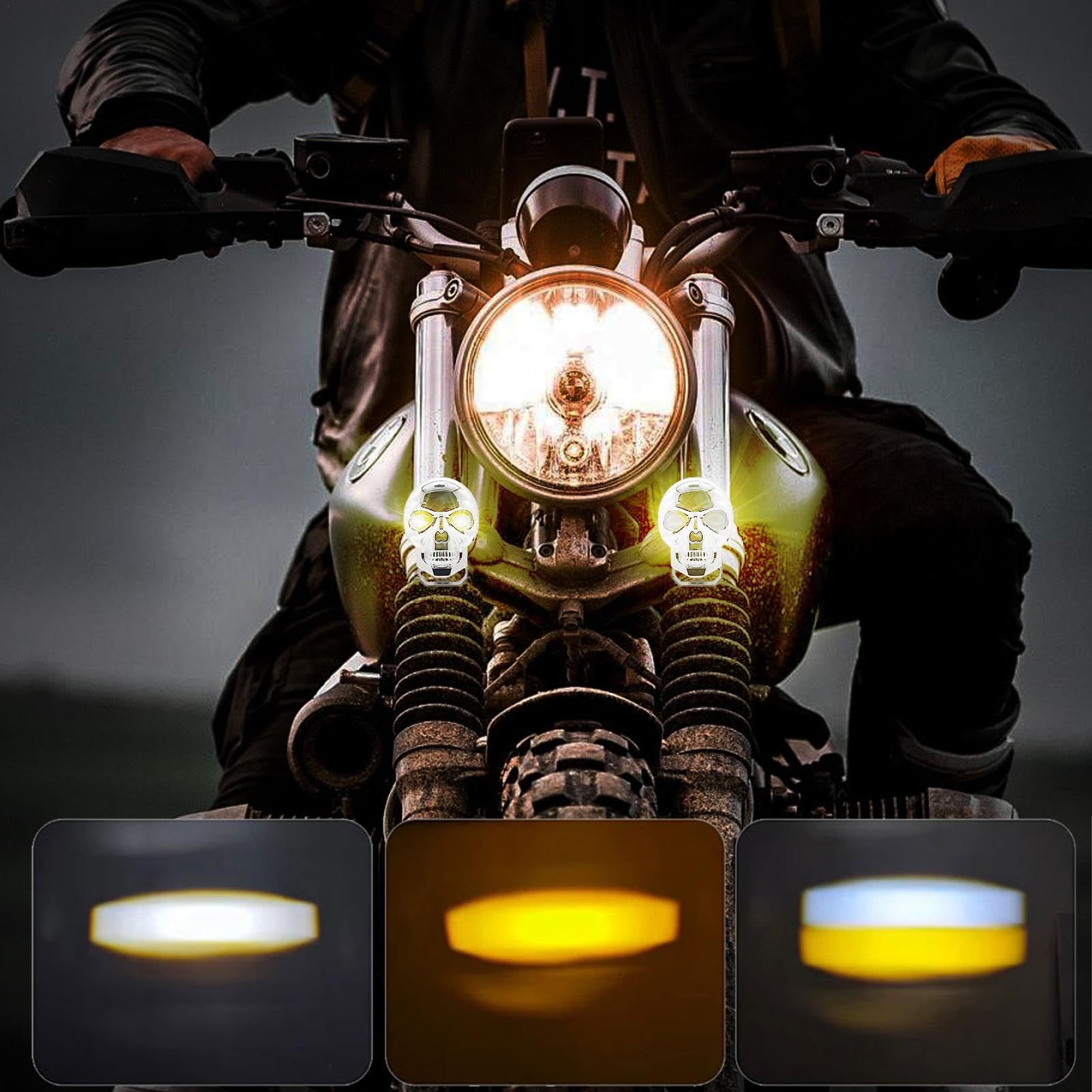 Feux iliaires Crâne De Moto | Lampes De Travail | Lampes Antibrouillard Pour Moto Skull | Phares iliaires En Forme De Crâne Pour Camion Tout-terrain, Chariot De Golf (noir, Argent)