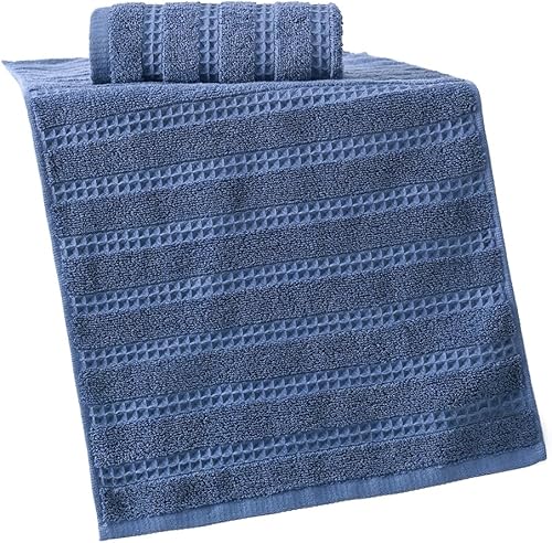 Miniatura 6 de Toallas de mano azul marino, 100% algodón, tejido a rayas, de secado rápido, toallas de cocina ultra absorbentes y ligeras para baño (2 piezas,