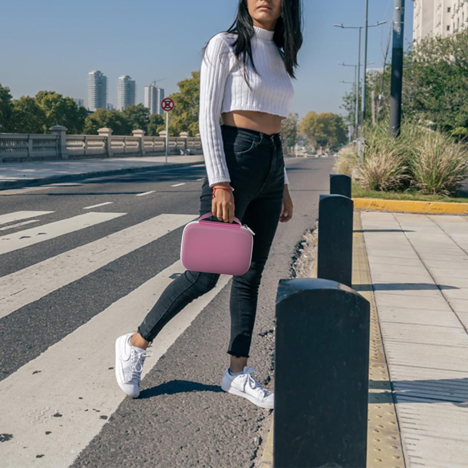 Case Compatible with Phomemo M110 Label Maker - Portable Mini Bluetooth Thermal Label Maker Carrying Storage Bag for Printer Labels, USB Cable and Accessories - Pink (Box Only) - Image 6