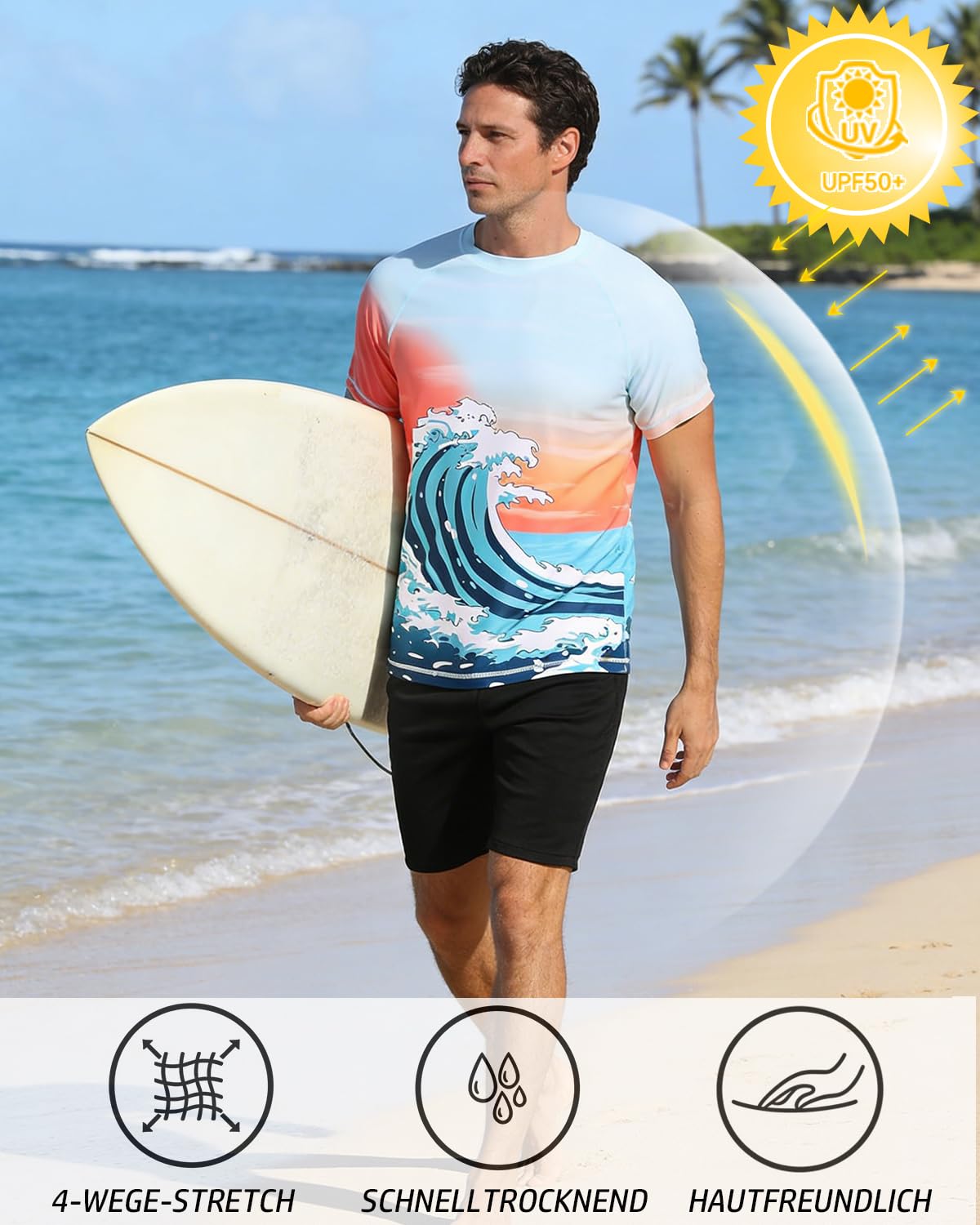 VAYAGER Rash Guard da Uomo Maglietta da Bagno UPF 50+, ad Asciugatura Rapida, vestibilità Comoda, per Surf