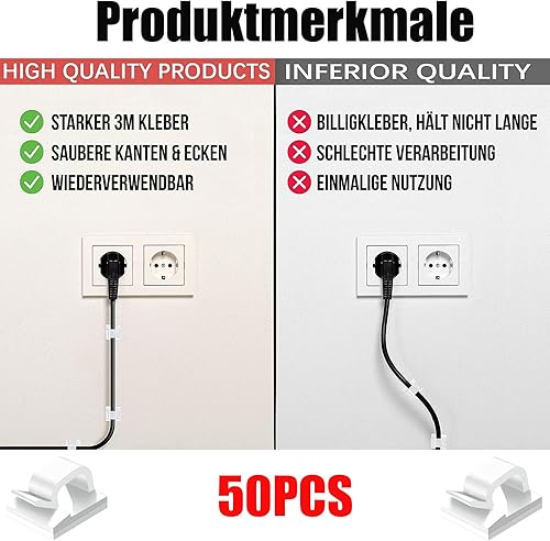 Miniatura 5 de SZFUDIGO Clips de cable autoadhesivos (50 unidades), clips de cable coaxiales para exteriores, clips de cable coaxiales para pared, ganchos de