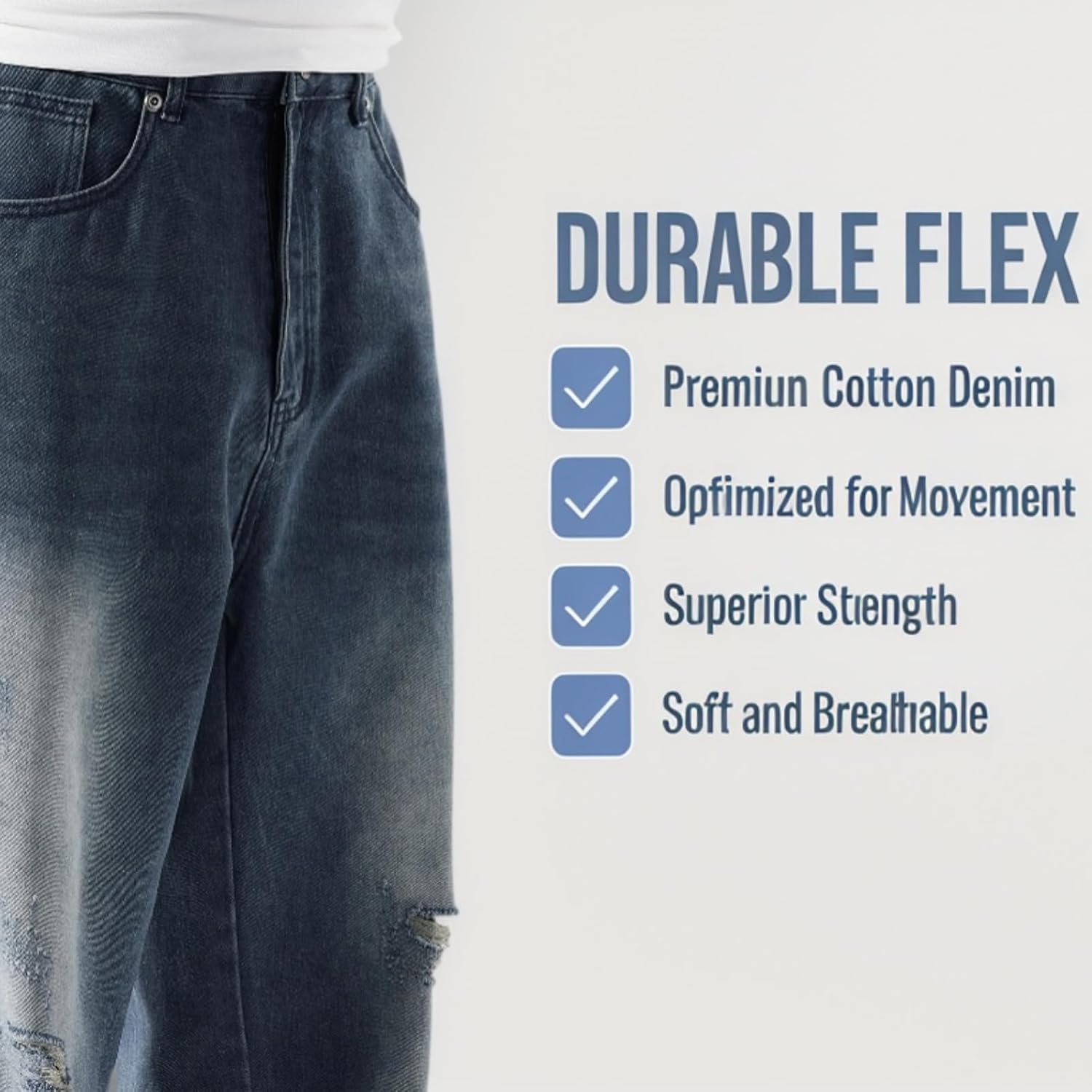 LUOBANIU Men's Baggy Jeans Loose Fit with 5 Pockets Stretch Ripped Denim Pants Relaxed Hip Hop Streetwear Y2K Vintage - Image 5