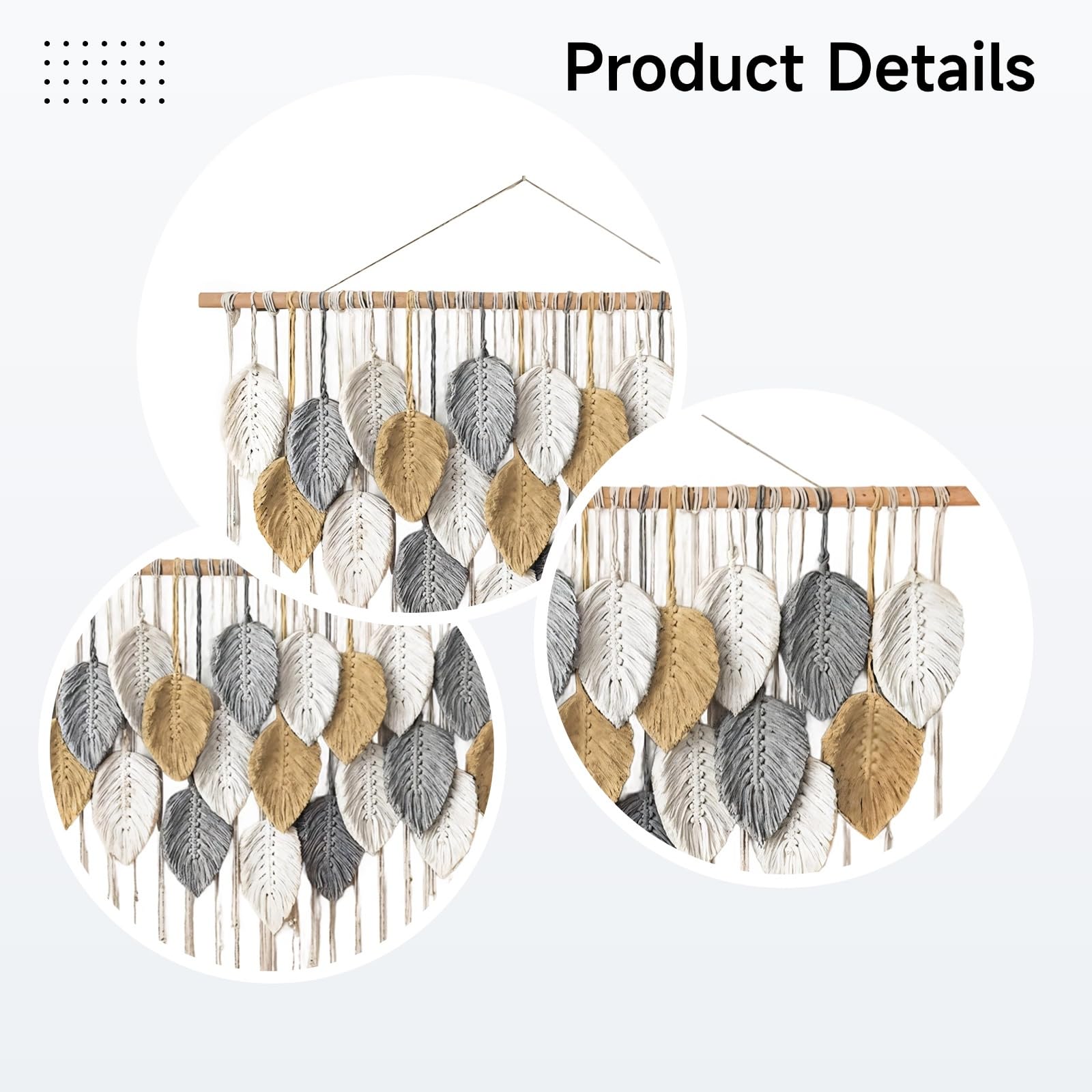 Tapiz grande de macramé de algodón tejido a mano para colgar en la pared, estilo bohemio, diseño colorido de hojas, para sala de estar, entrada o dormitorio, barra de madera que ofrece fácil colgar