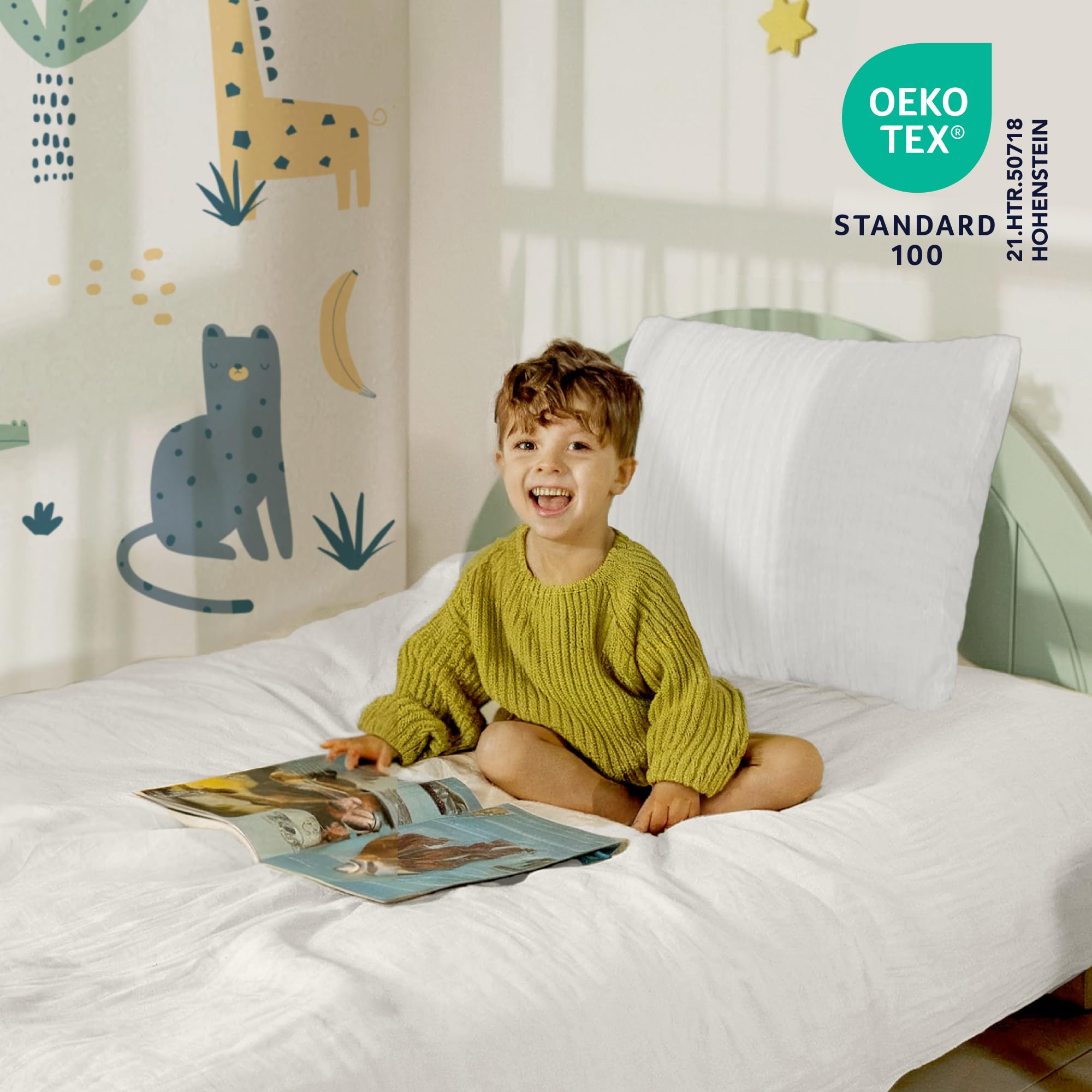 Dreamzie Funda nordica 135x200 cm con Funda de Almohada 80x80 cm – Ropa de Cuna en Muselina de algodón certificada Oeko-Tex – Color Blanco