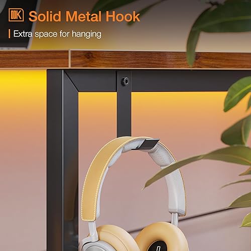 Miniatura 22 de ODK Escritorio de computadora grande de oficina, escritorio de 48 pulgadas con almacenamiento, moderno escritorio de PC con gancho para auriculares