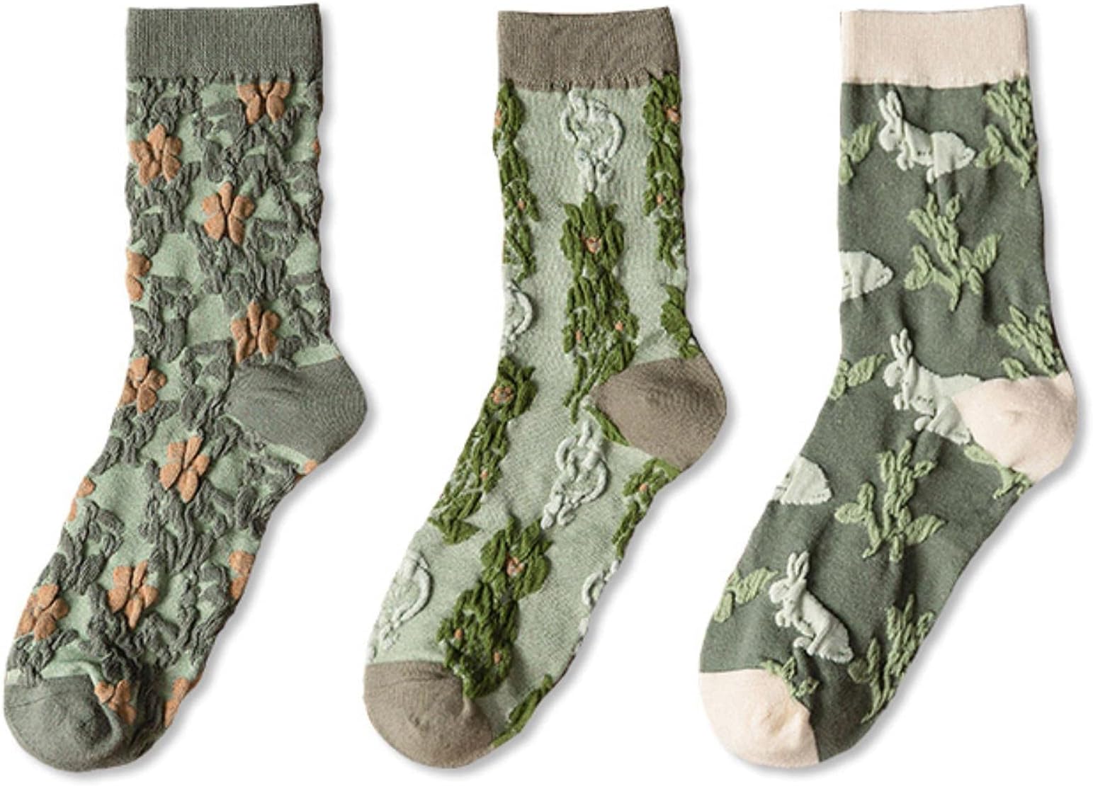 XKUN Socks 3 Pairs Lot Winter With Print Women Green Fashion Set Of Adult Cute