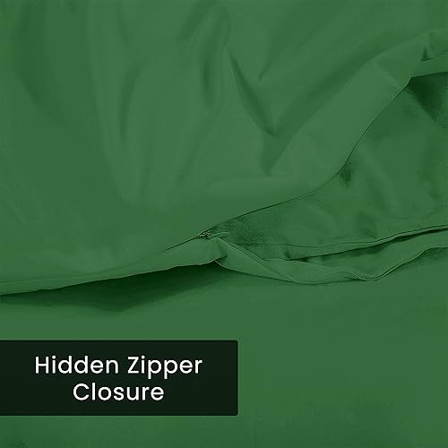 Miniatura 7 de Royale Linens Juego de funda de edredón de color verde cazador, tamaño Queen, 3 piezas, fundas de edredón de doble cepillado con cierre de