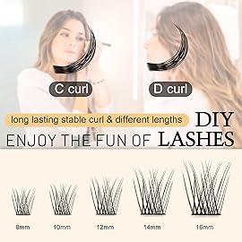 QUEWEL Lash Clusters 72 Pcs Wide Stem Individual Lashes C/D Curl 8-16mm Length DIY Eyelash Extension False Eyelashes Natural&Mega Styles Soft for Personal Makeup Use at Home (Natural-C-8)