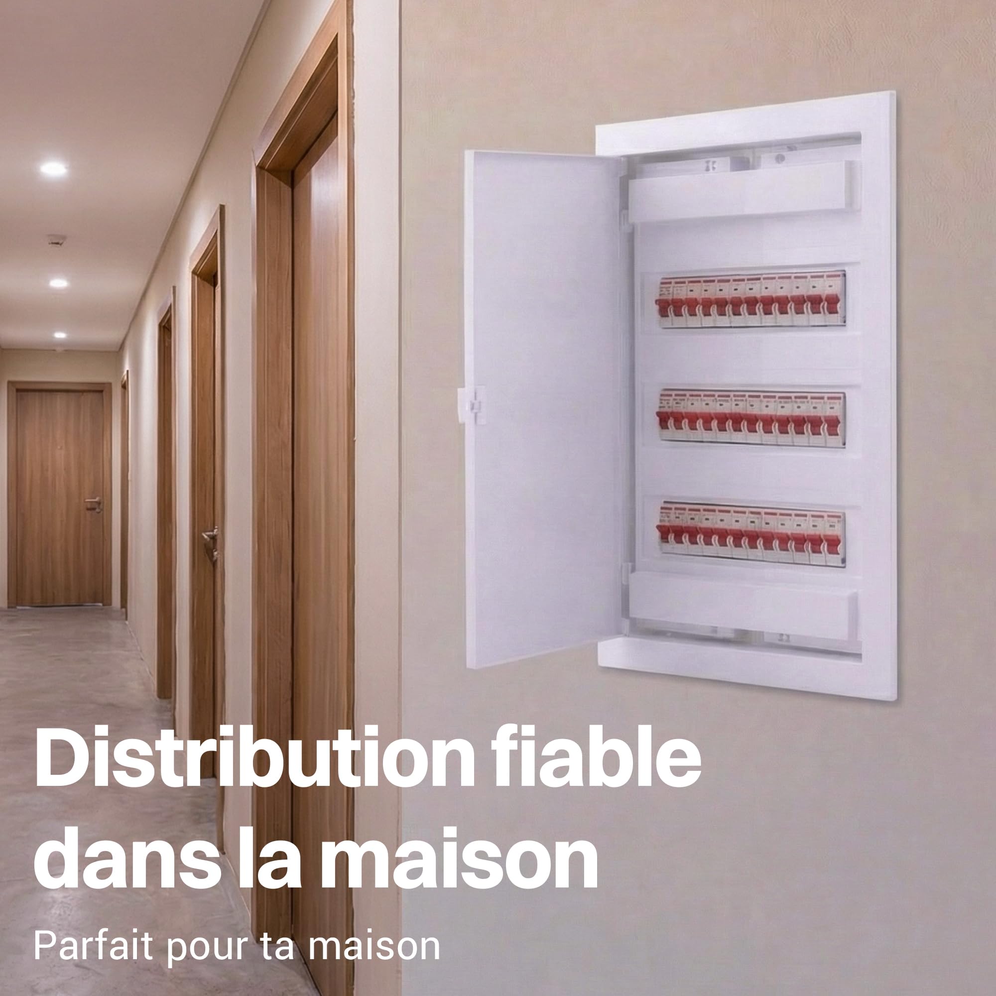 Intratec Coffret Électrique Encastré 3 Rangée – Tableau de Distribution IP40 pour 36 Modules avec Porte Blanche et Rail DIN pour Installation Électrique Maison & Professionnel – 592 x 347 x 92mm