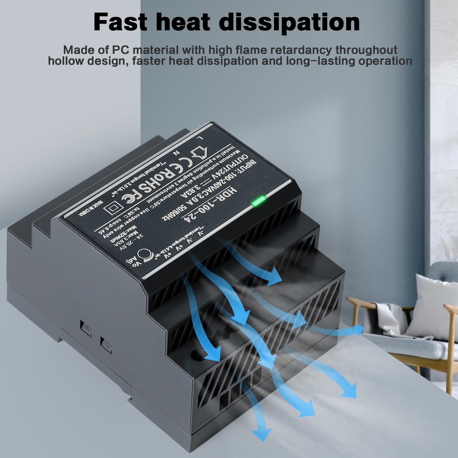 Jadeshay Hutschienen Netzteil 24V DC 3.83A 100W Hutschienen Schaltnetzteil DIN Schienen Netzteil Transformator für Industrielle Automatisierungsgeräte HDR-100-24