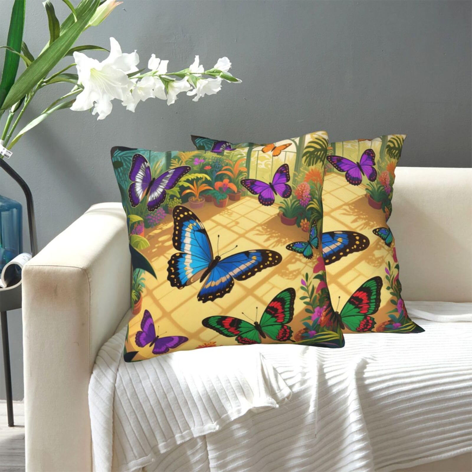 FekiLoot Decorative Throw Pillow Covers Modern Farmhouse Pillowcase Double Sided Cozy Cushion Cover for Sofa Couch Bed 18"X18" Aesthetic Butterfly