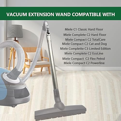 Miniatura 2 de EZ SPARES Tubo compatible con aspiradoras Miele C1, C2, C3, tubo de acero inoxidable telescópico no eléctrico, varita de extensión de 1.375