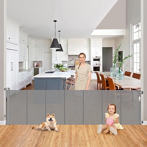 Miniatura 21 de Puertas para bebés retráctiles extra anchas reforzadas de 120 pulgadas, puertas para bebés extra anchas para aberturas grandes de 33 pulgadas