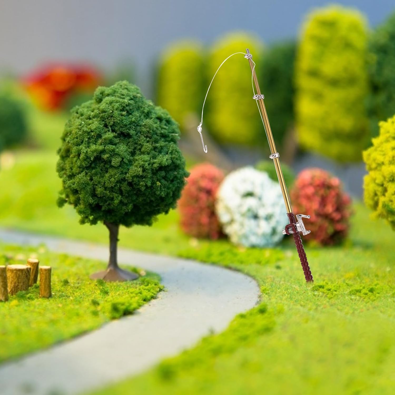 UKCOCO Miniature Fishing Rod Model 5.31In Tiny Fishing Pole Decoration for Dollhouse Accessories Micro Landscape Fairy Garden DIY Craft