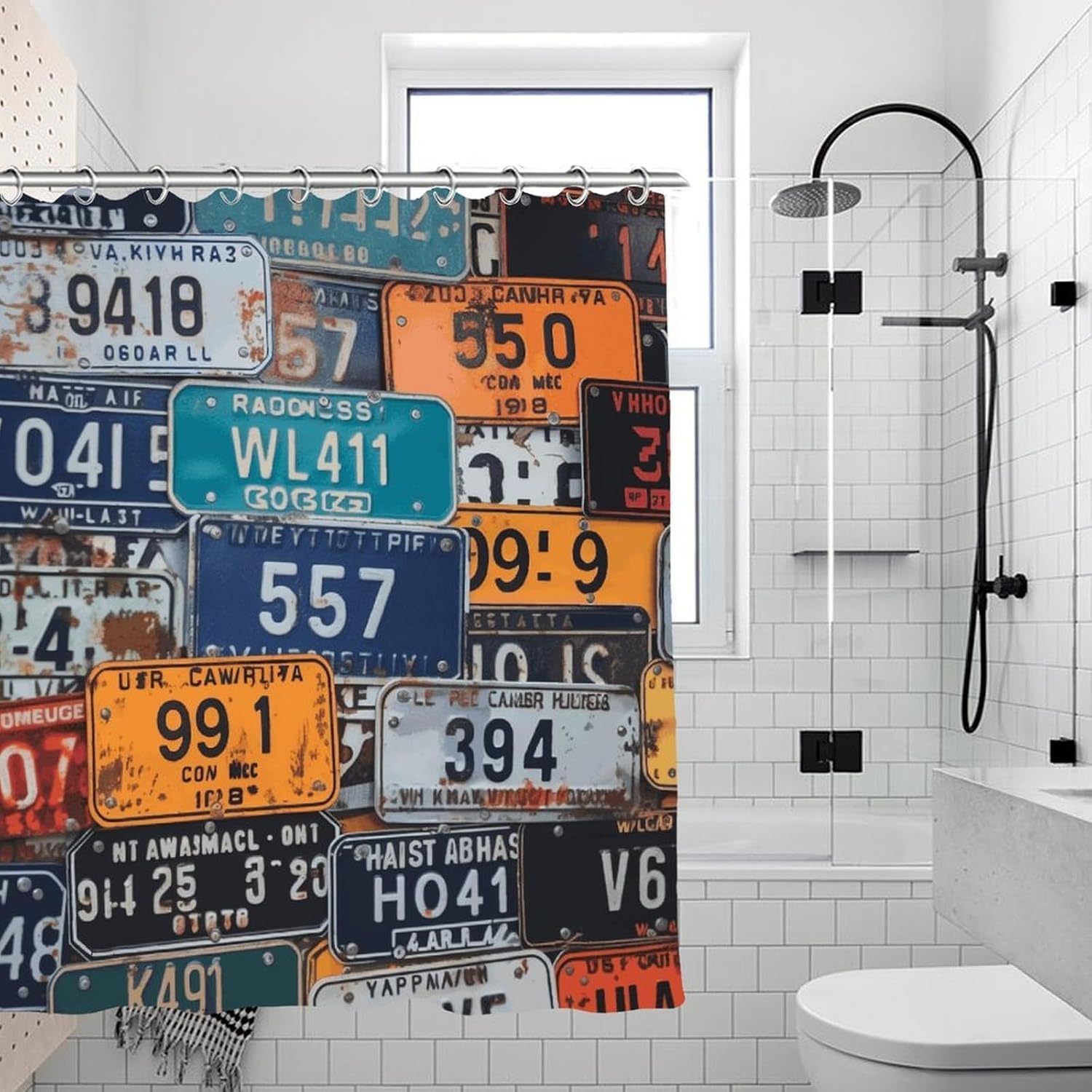 License Plate Shower Curtain with Hooks, Washable Shower Liner for Bathroom, Waterproof Bath Liner for Hotel, Personalized Bath Curtains for Home, 70.8x70.8 Inch image 2