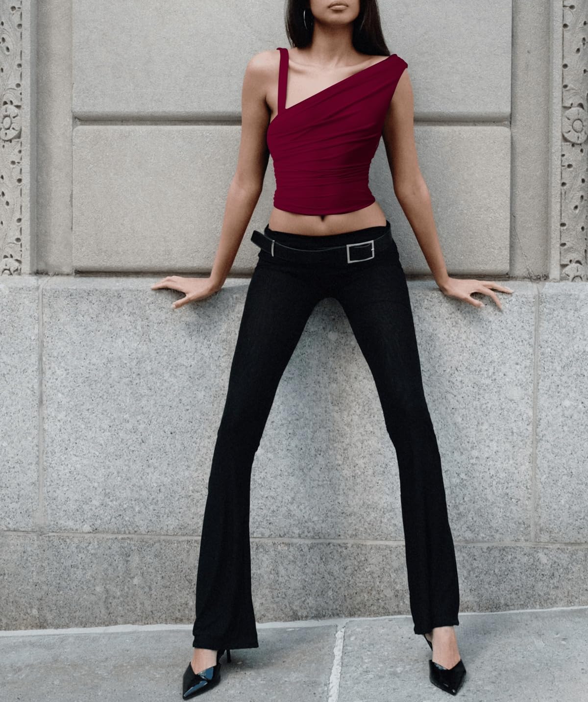 One Off The Shoulder Tops for Women - Sleeveless Mesh Ruched Going Out Crop Tank Top Slim Fit Y2K Shirts - Image 5