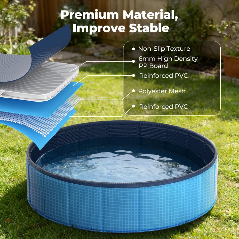 KYG Piscina para Perros 80x20cm, Plegable, PVC, Antideslizante y Resistente a los arañazos, para Perros pequeños, con 4 Parches de reparación