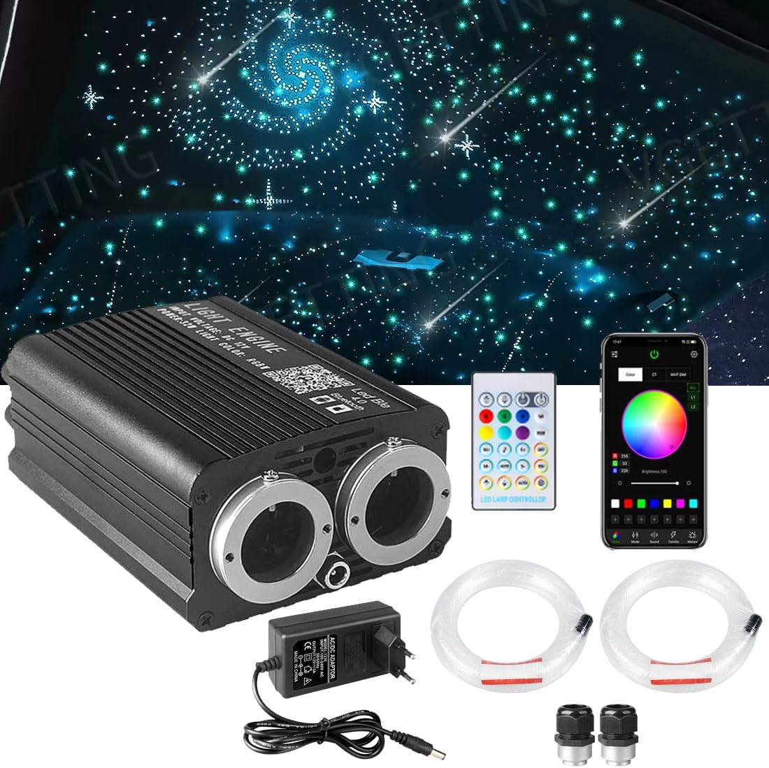 VASTFIRE 18W Car Roof Fiber Optic Starry Sky Light Kit