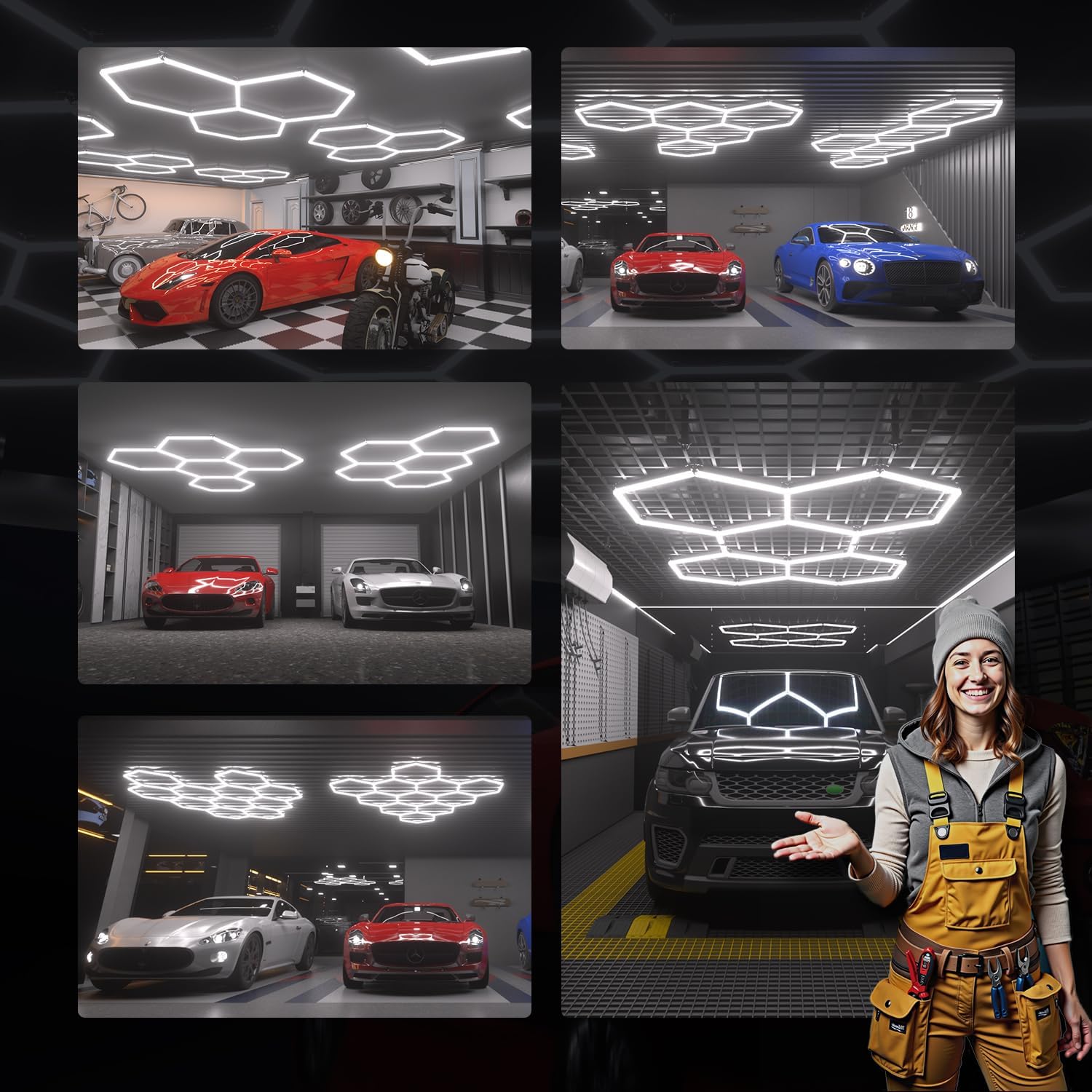 Hexagon Garage Lights Tube 2 Pack, 7W Hexagon Lights for Warehouse, Car Detailing Shop, Exhibition Hall, Gym