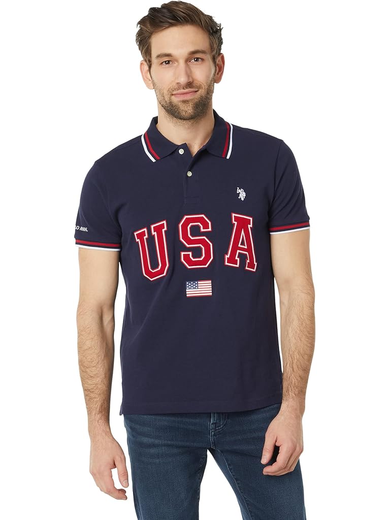 U.S. POLO ASSN. Slim Fit USA Applique Flag Print Knit Polo Shirt