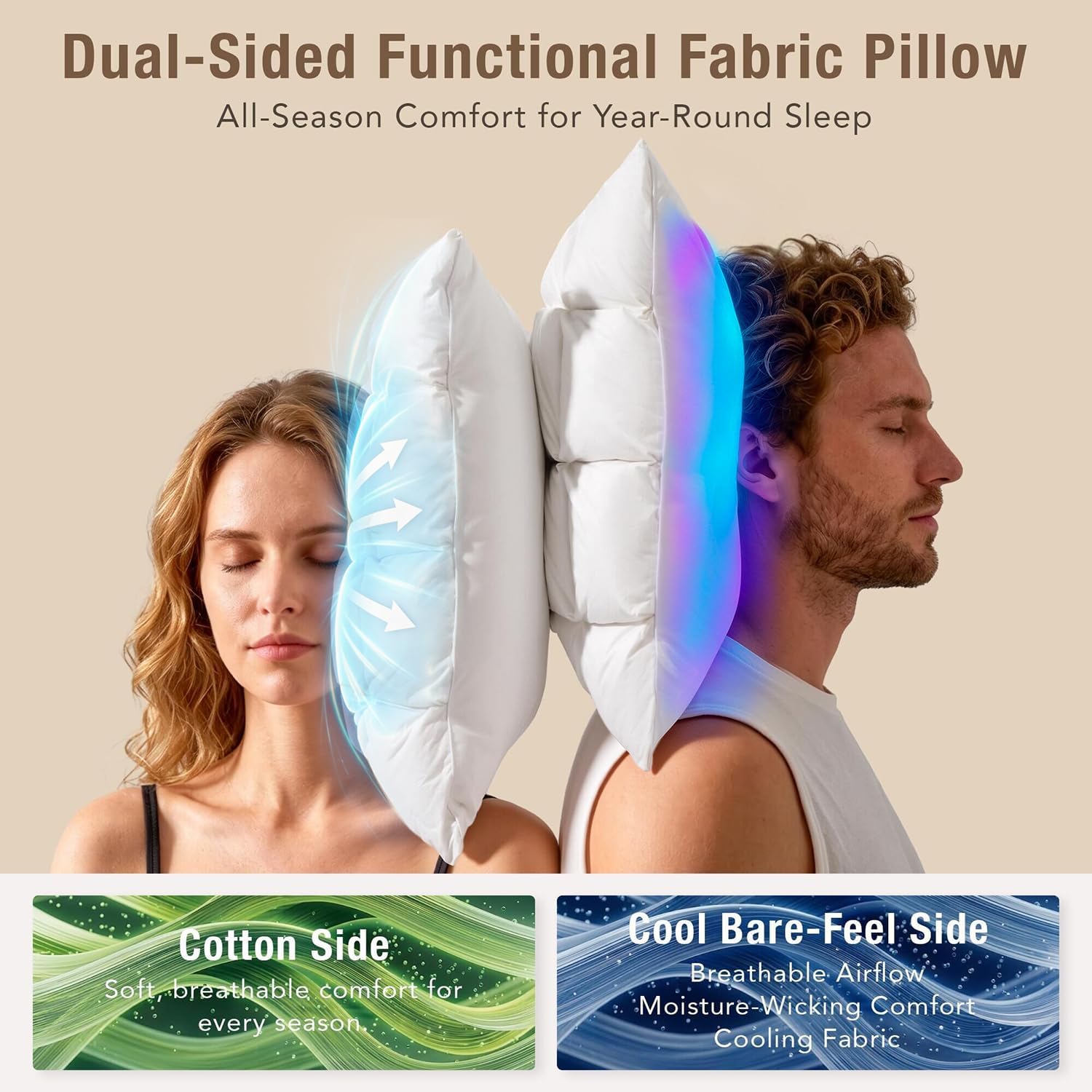Goose Down Pillow King Size Set of 2, Ergonomic Zoned Pillow Design