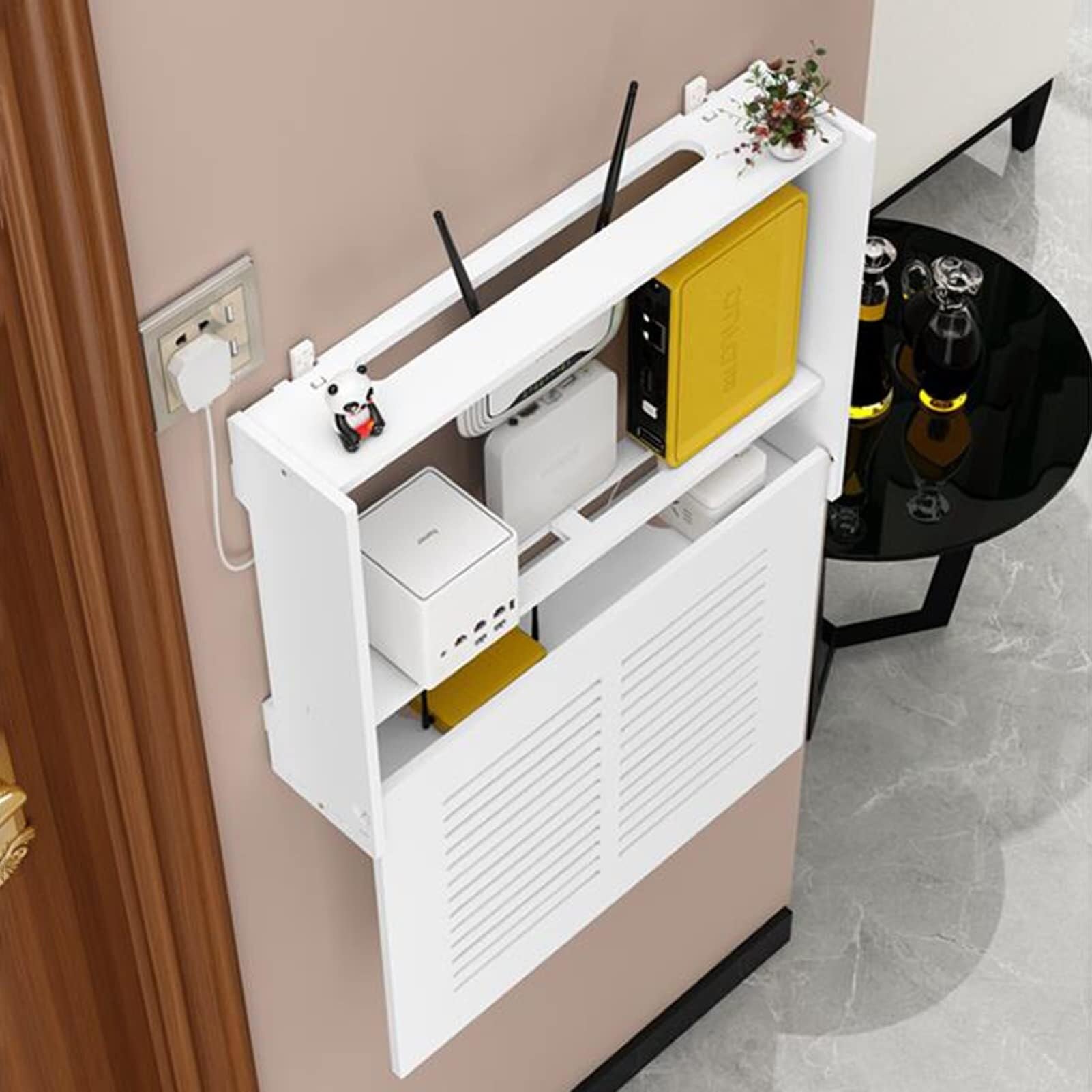 Caja de almacenamiento WiFi, estante de almacenamiento inalámbrico para enrutador, armario de sala de estar montado en la pared para organización de módem enrutador