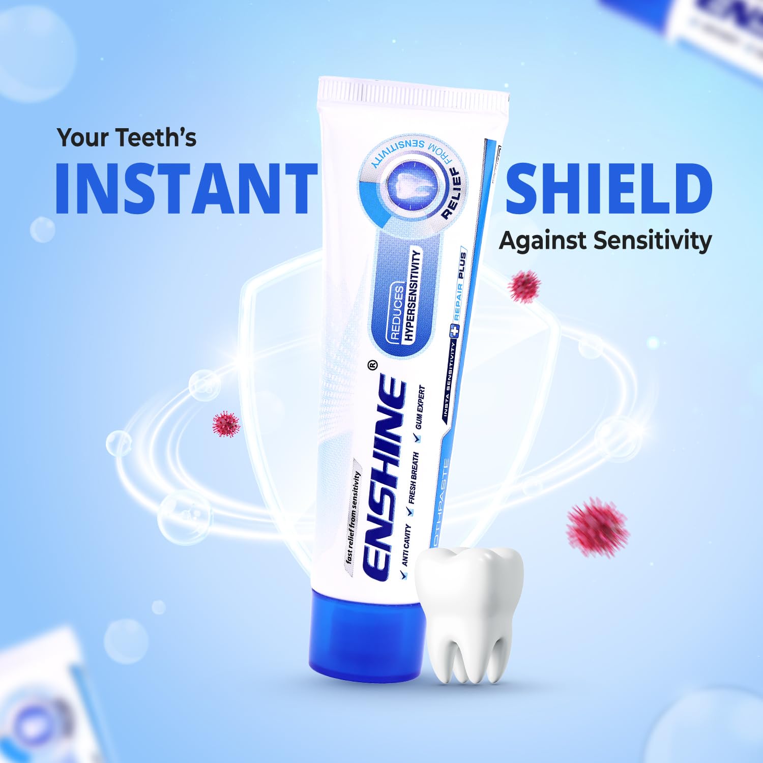 ENSHINE Insta Sensitivity Toothpaste | Natural material | Quick relief | Long lasting rest | Cavita, Breath, Plaque, Tarter Build-Up Pack of 3 (60 grams each) ENSHINE Insta Sensitivity Toothpaste | Natural material | Quick relief | Long lasting rest | Cavita, Breath, Plaque, Tarter Build-Up Pack of 3 (60 grams each)
