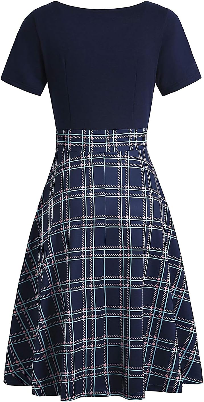 Women's Elegant Vintage Dresses Knee Length Casual Floral Print Work Party Peter Pan Collar A-Line Dress with Pockets 978 - Image 4