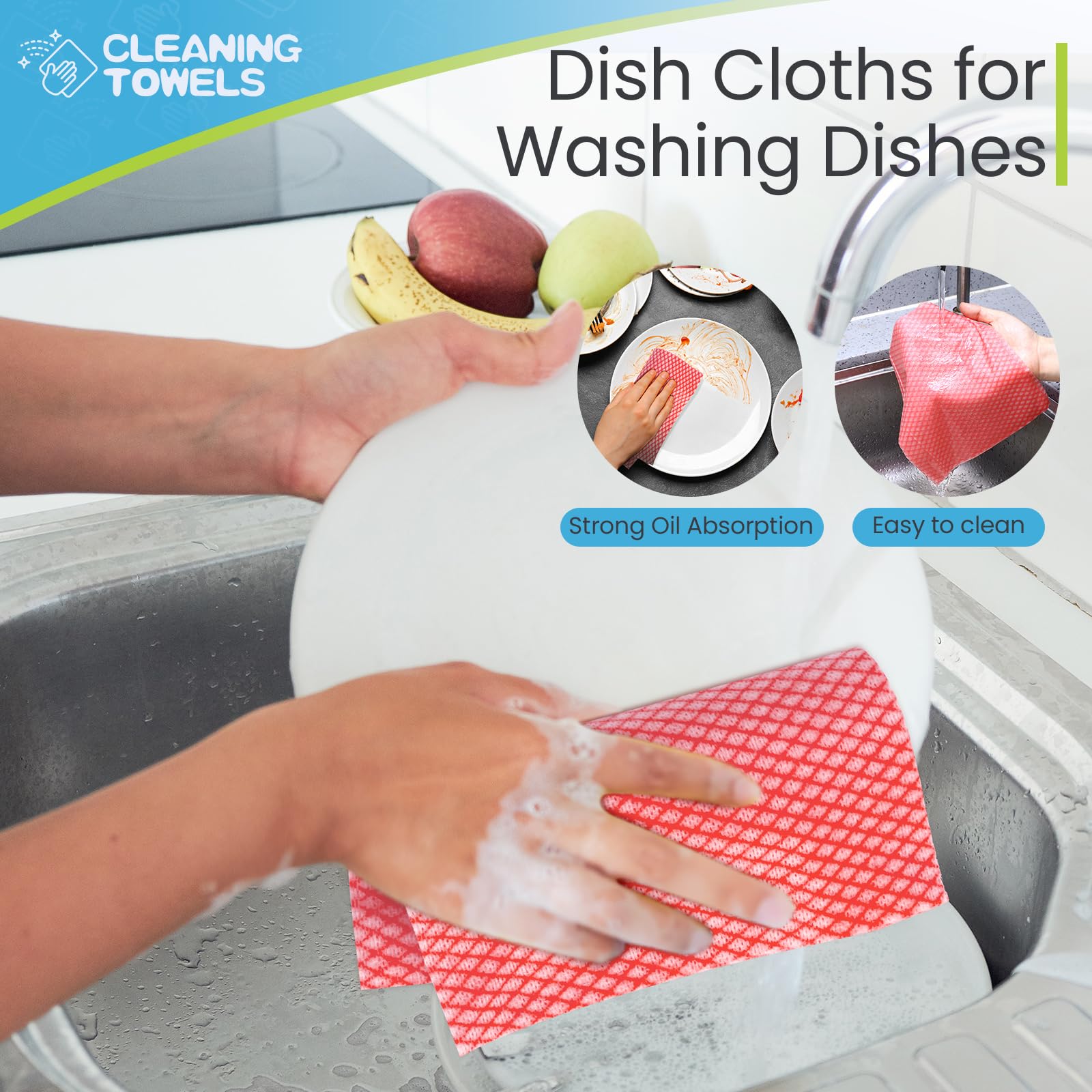 Tioncy 300 paños desechables para cocina, paños de limpieza desechables y toallas prácticas toallitas de limpieza, trapos desechables para cocina y oficina (rojo, verde, azul)