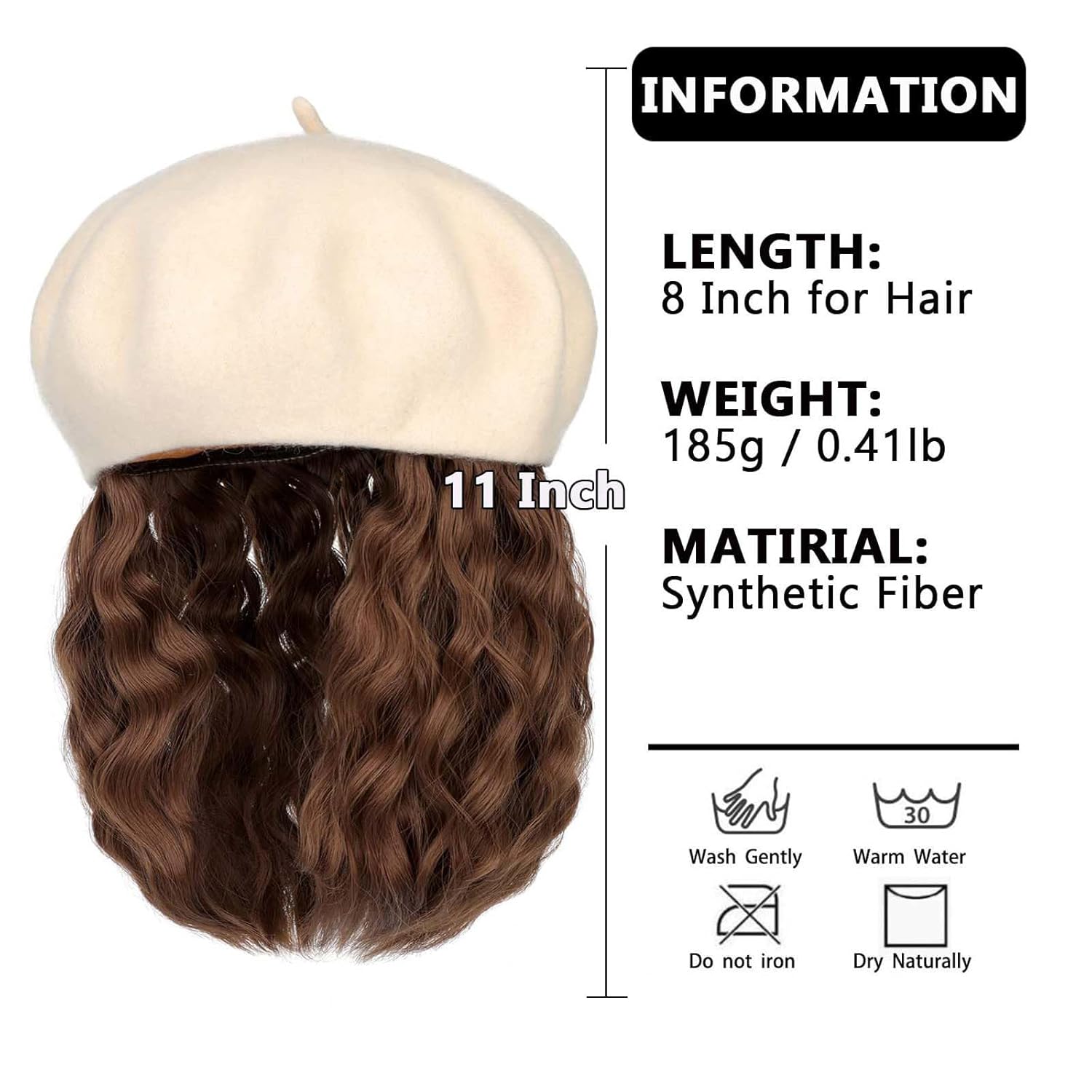 Beret Hat wig women's wig beret short wool curly wig wavy hair Bob wig Classic French Wool Hat wig