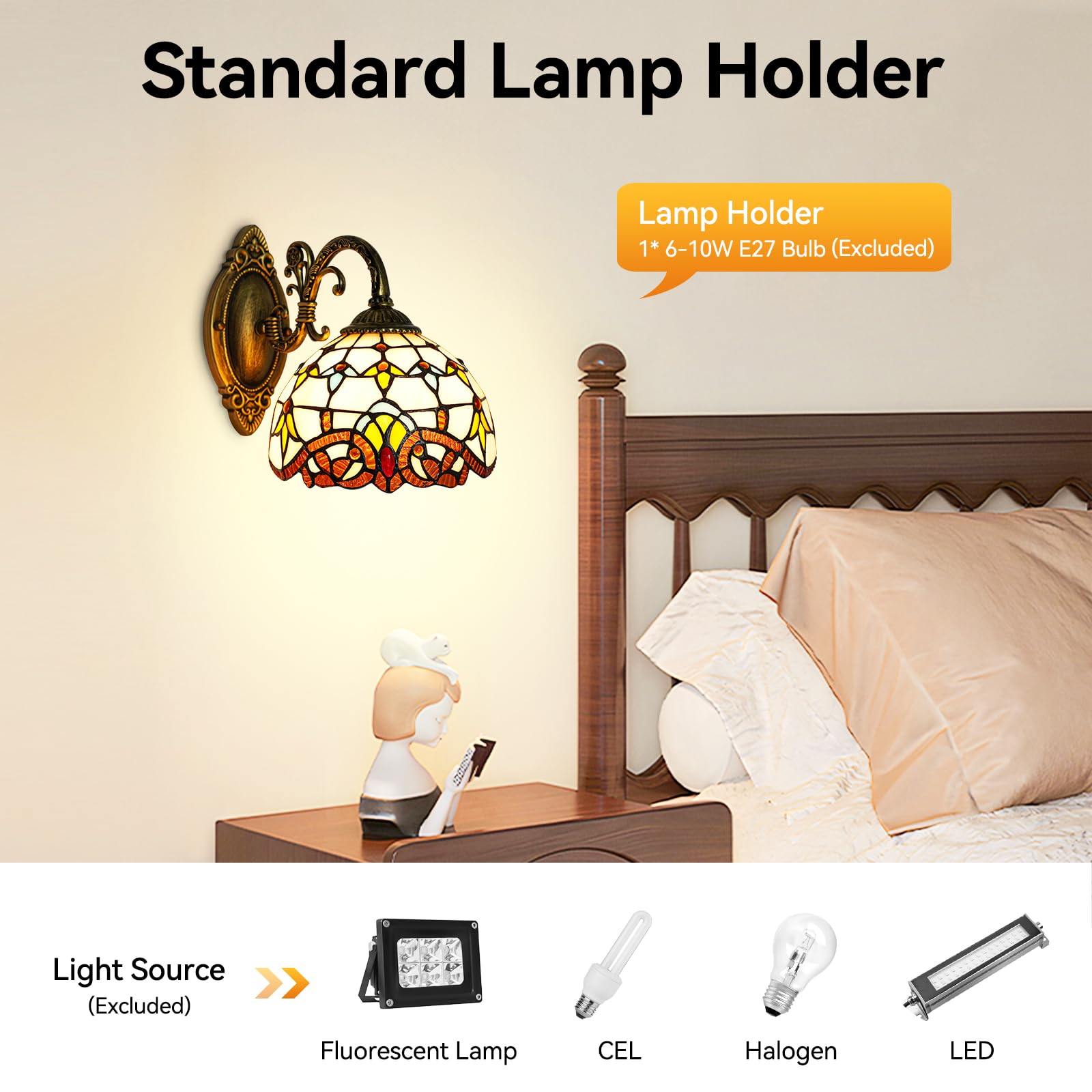 Kinkiety w stylu vintage, przemysłowe, oświetlenie ścienne w stylu retro, lampa ścienna w stylu witrażowym, uchwyt ścienny, abażur na stolik nocny, dekoracja kopułowa,