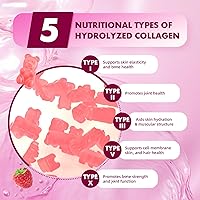 Vista 4 de Gomitas de péptidos de colágeno hidrolizados para mujeres y hombres, multicolágeno tipo I, II, III, V, X con biotina, ácido hialurónico, zinc