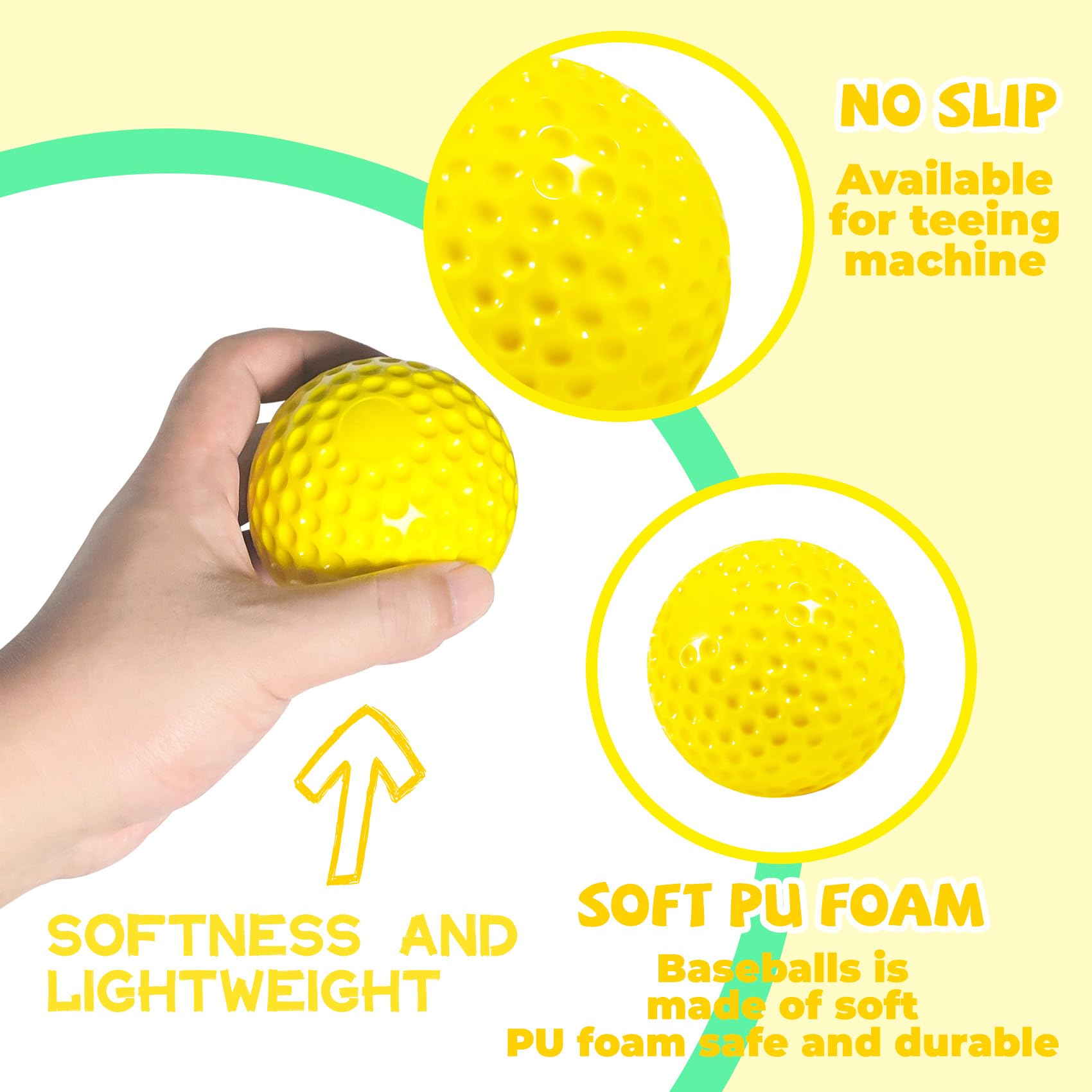 Paquete de 12 pelotas de béisbol con hoyuelos para máquina de lanzamiento, pelotas de práctica para golpear y lanzar, pelotas de béisbol de goma para coordinación ojo-mano