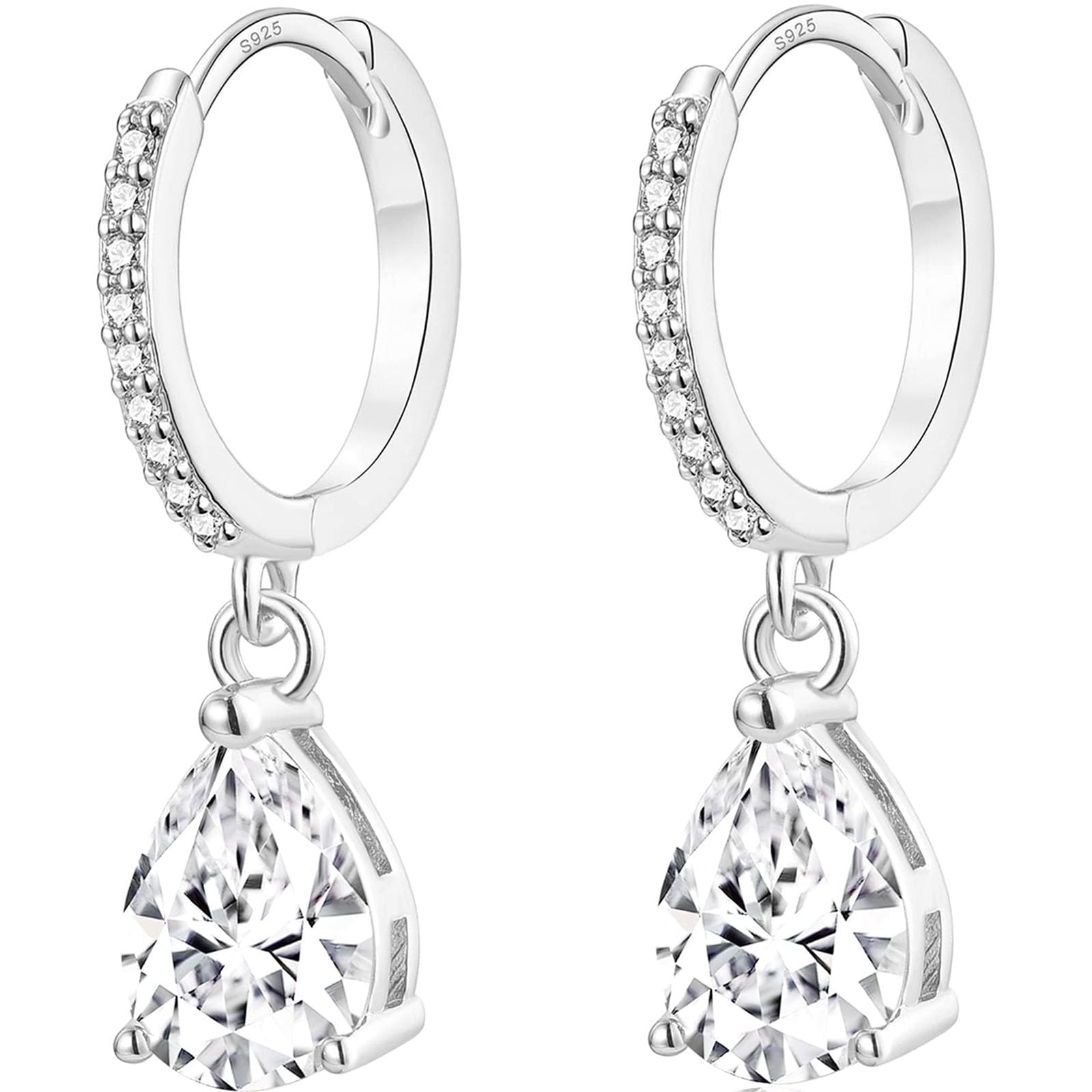 MASOP Ohrringe Silber 925 Hängend Damen, Creolen mit Anhänger Zirkonia Wassertropfen Braut Ohrringe Schmuck Geschenke für Hochzeiten Geburtstag mit Geschenkbox für Freundin Frauen Mädchen Silber/Gold