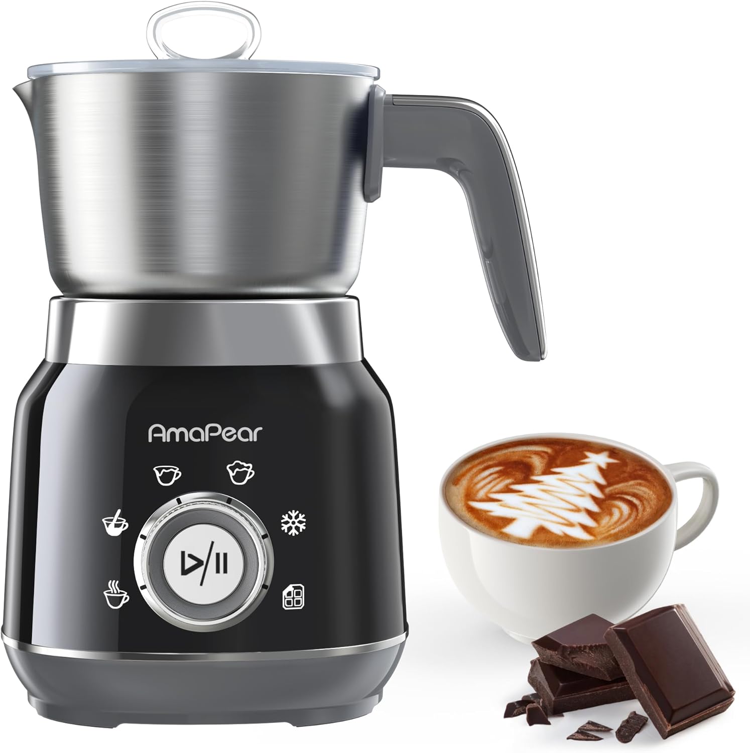 Milk Frother and Steamer, 6 in 1 Electric Foam Maker for Coffee, 16.9oz/500ml Milk Warmer for Latte, Macchiato, Cappuccino, Hot Chocolate Maker, Dishwasher Safe (Black)