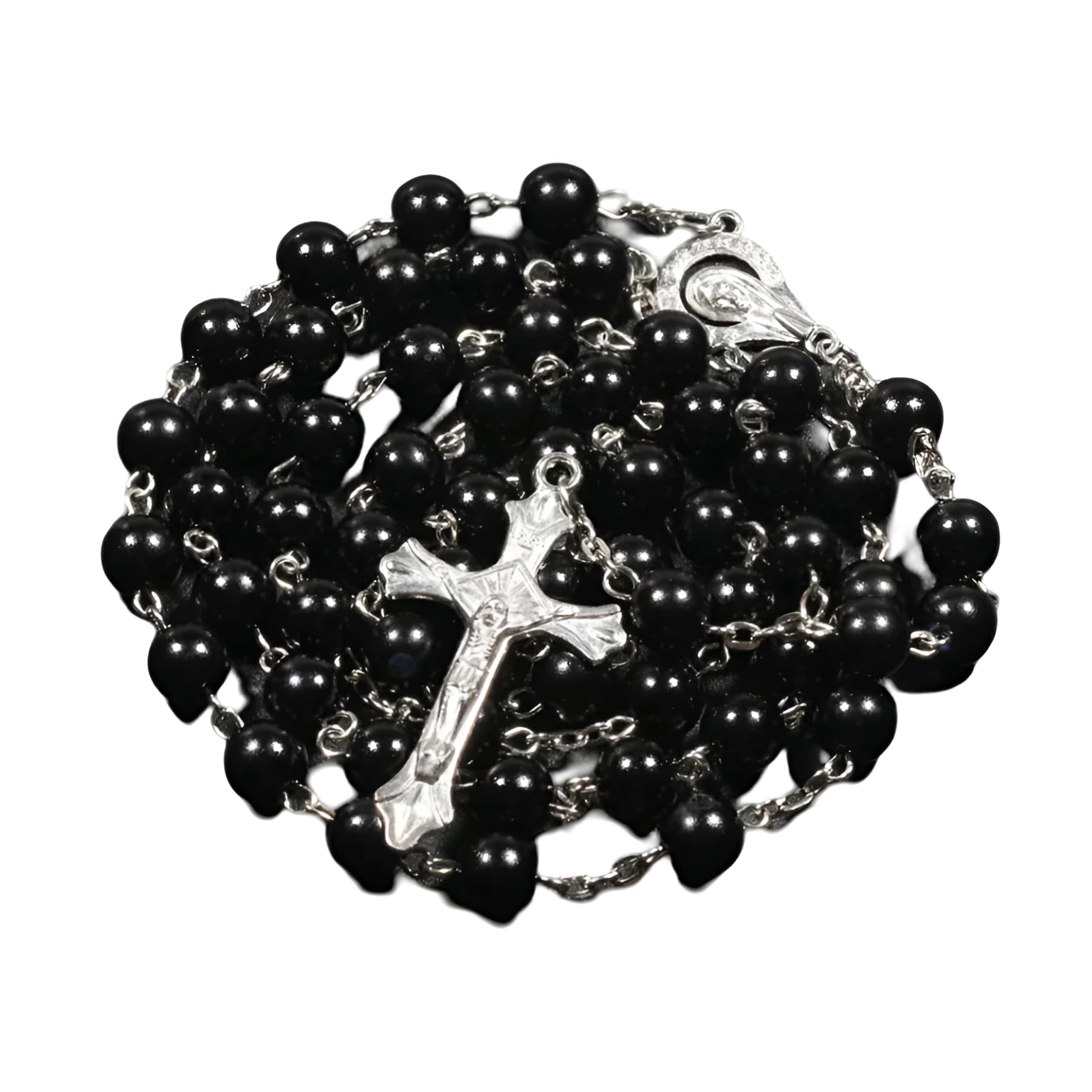 Collier Croix Perles Chrétien Bijou Religieux Vierge Marie pour Tenue de Messe et Quotidien - 7