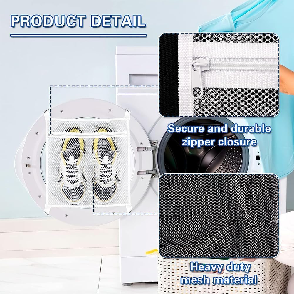 2 Pcs Shoe Dryer Bags,Adjustable Reusable Sneaker Dryer & Wash Bag Large Honeycomber Mesh Bags with Zipper and Strap for Washing Machine Shoes, Clothing