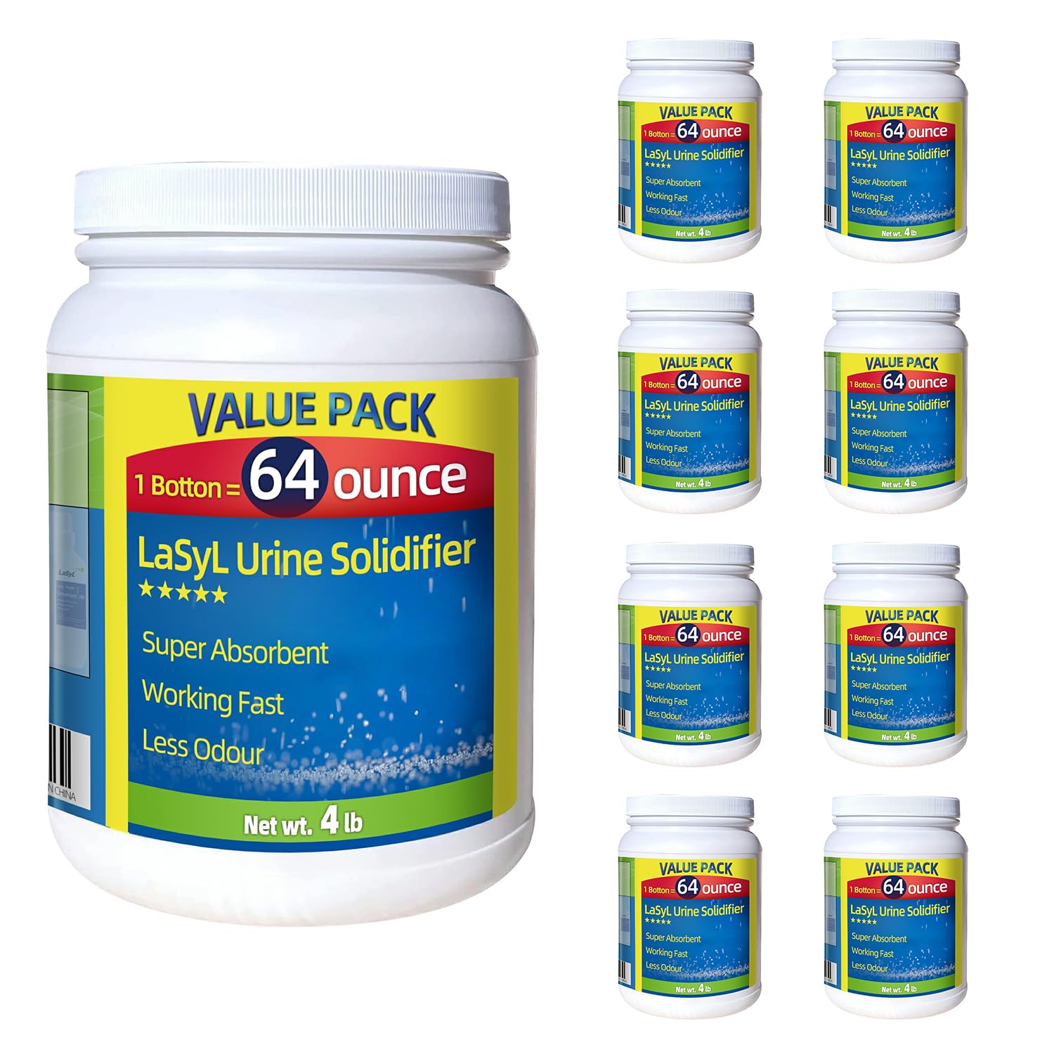 LaSyL Super Absorbent Powder - 50/100/200 use, Solidify & Gel Urine in 1 Min, Deodorizer - Easy to Port Waste Liquid - for Camping Portable Toilet, Urinals, Bedside Commodes, Pet Potty etc