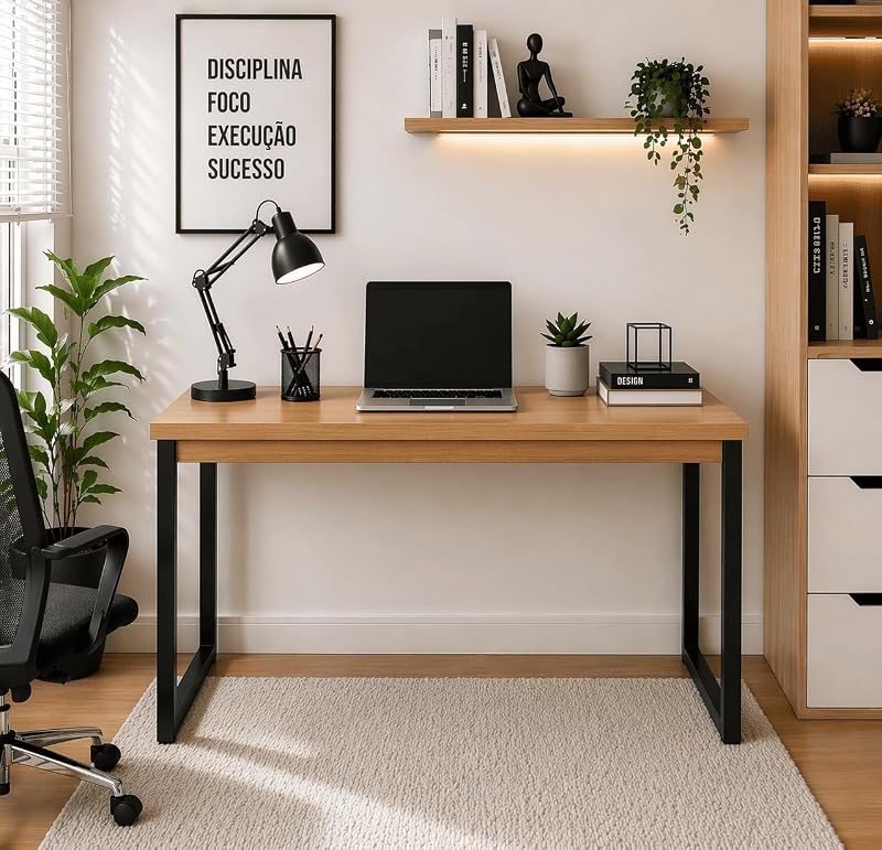Mesa Escrivaninha Industrial Escritório Home Office (Freijo/Preto)