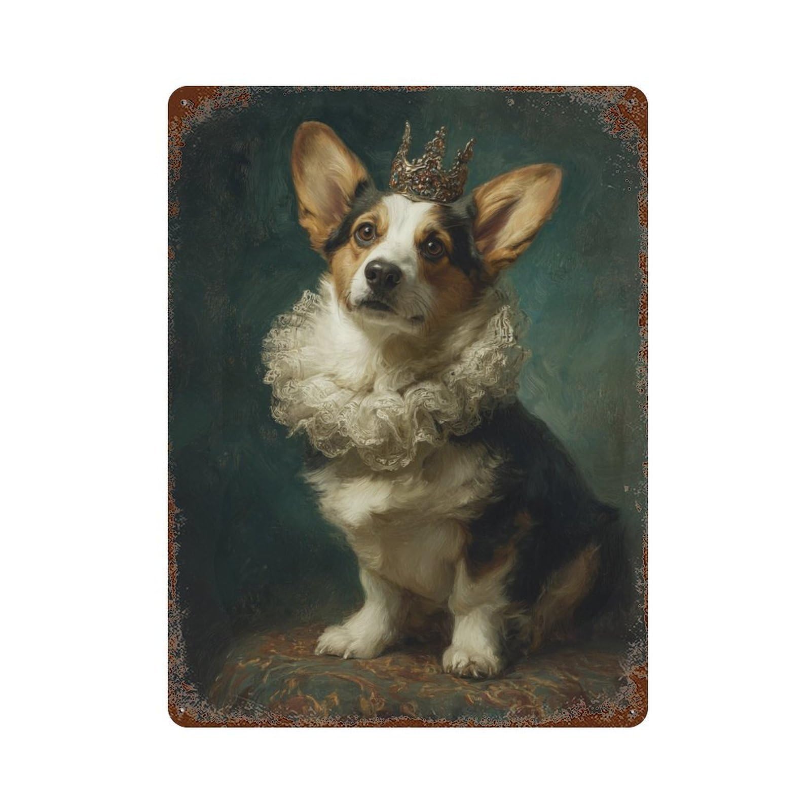 Royal Corgi Portrait-2 Rusty Metal Tin Sign 15.7"x11.8", for Pub, Kitchen And Man Cave Decor, Novelty Wall Decor