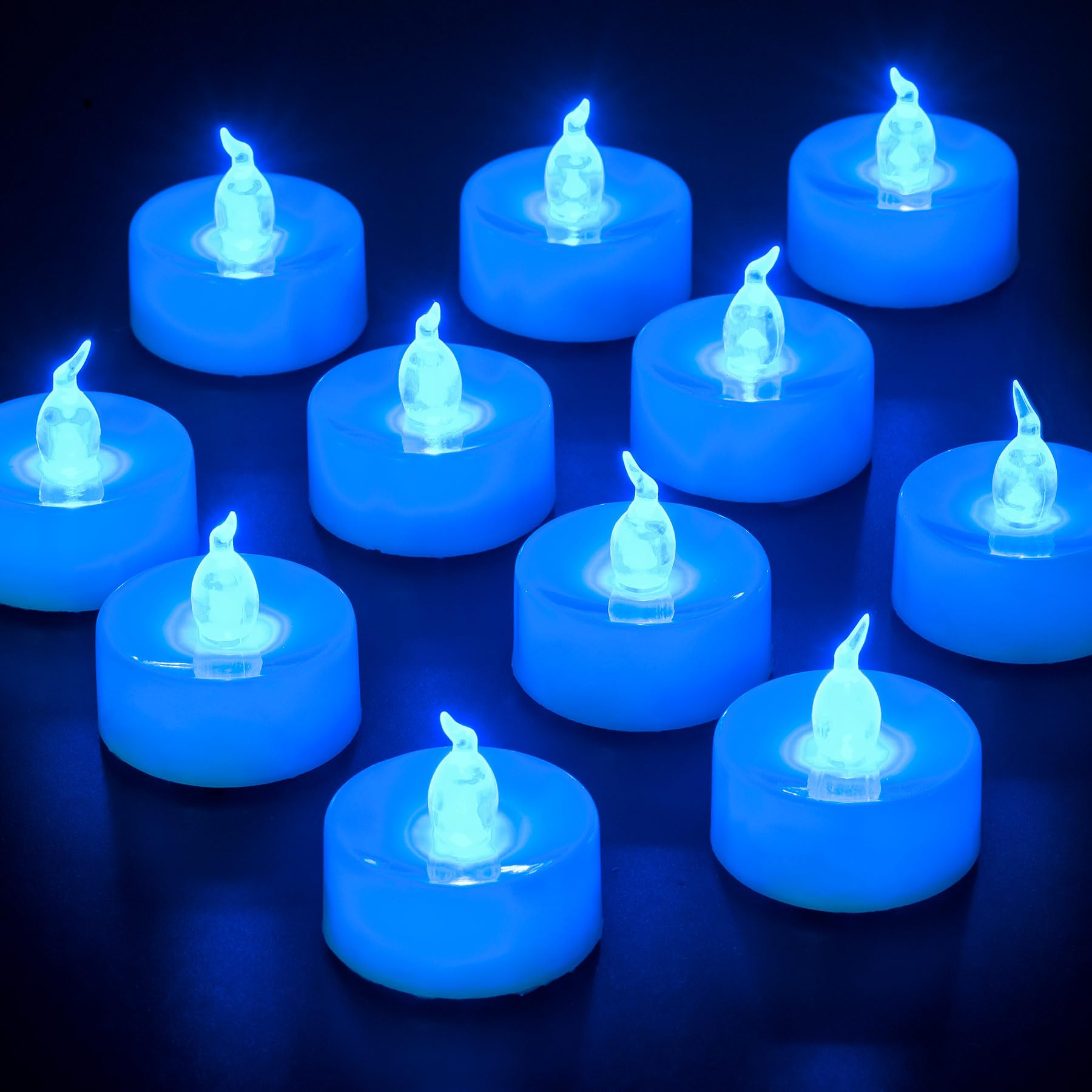 Lot de 24 bougies chauffe-plat à LED bleues à piles, sans flamme vacillante, bougies chauffe-plat électriques en vrac pour mariage, fête bleue, Halloween, décorations de Noël