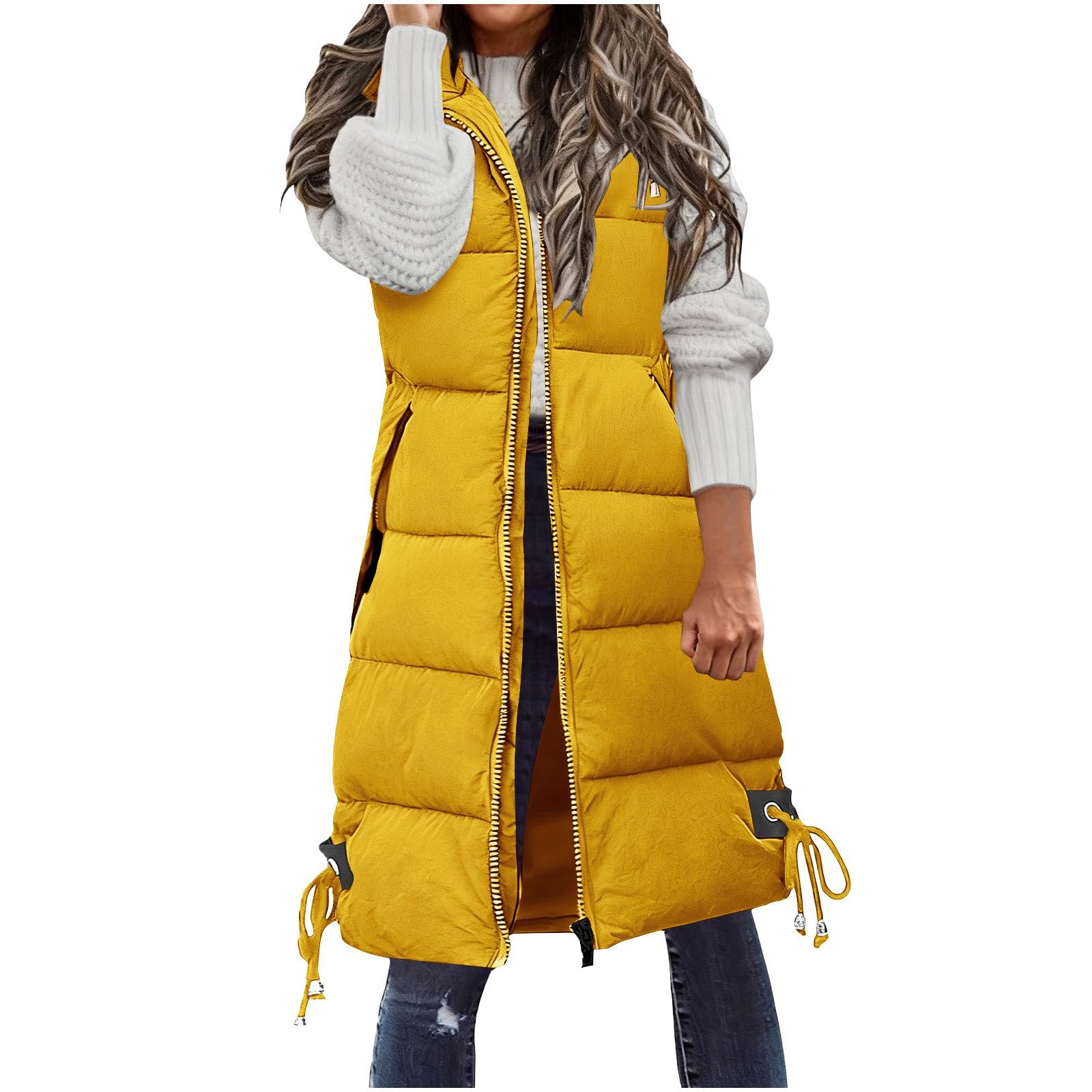 Chaleco de invierno para mujer, cálido, acolchado, largo, con capucha, sin mangas, ligero, acogedor, acolchado, calentador de cuerpo, casual, con cremallera, cómodo, ropa exterior de transición