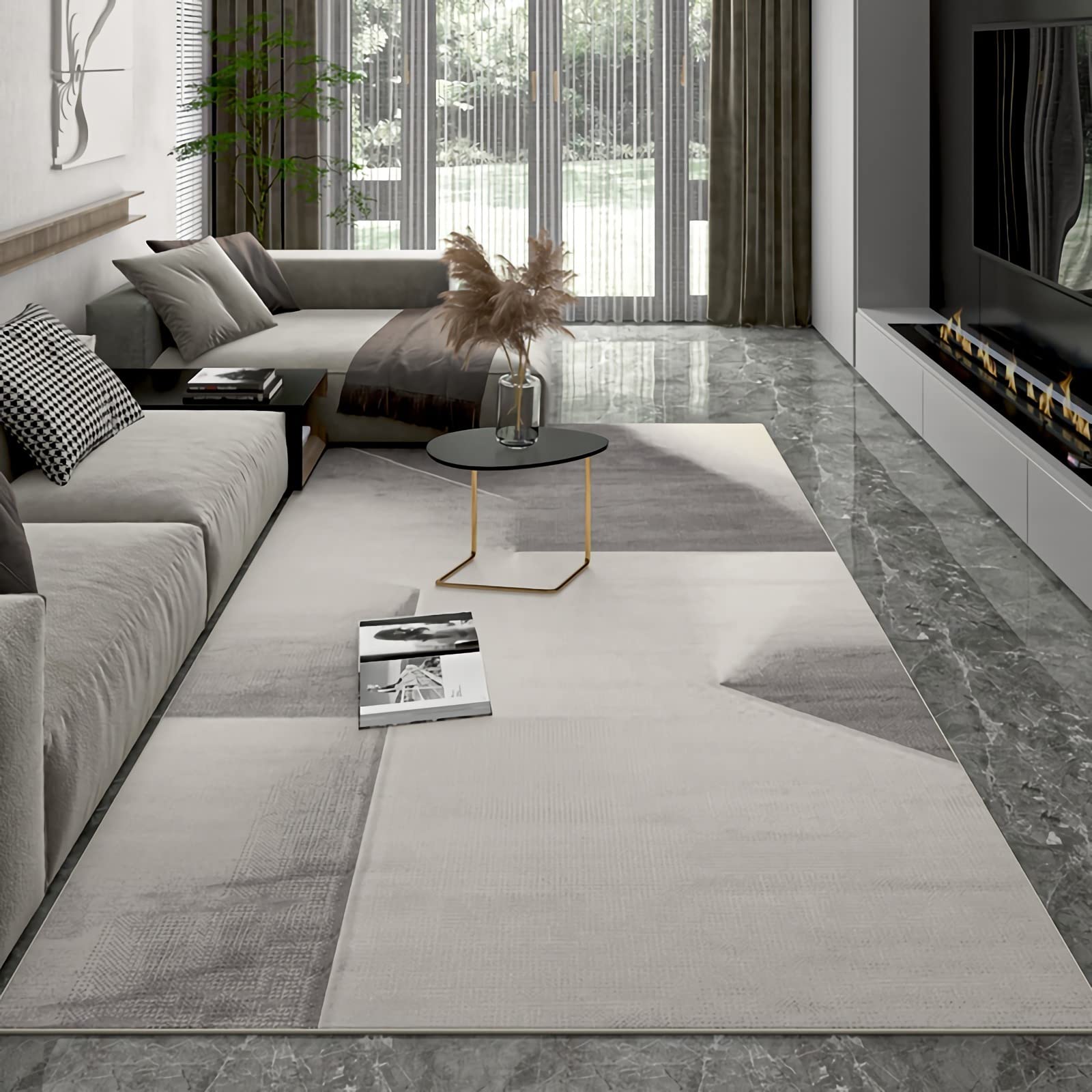 Teppich Dekoration Wohnzimmer Grau beige einfaches geometrisches Design Wohnzimmer Sofa Teppich antirutsch für Teppich sitzecke Wohnzimmer