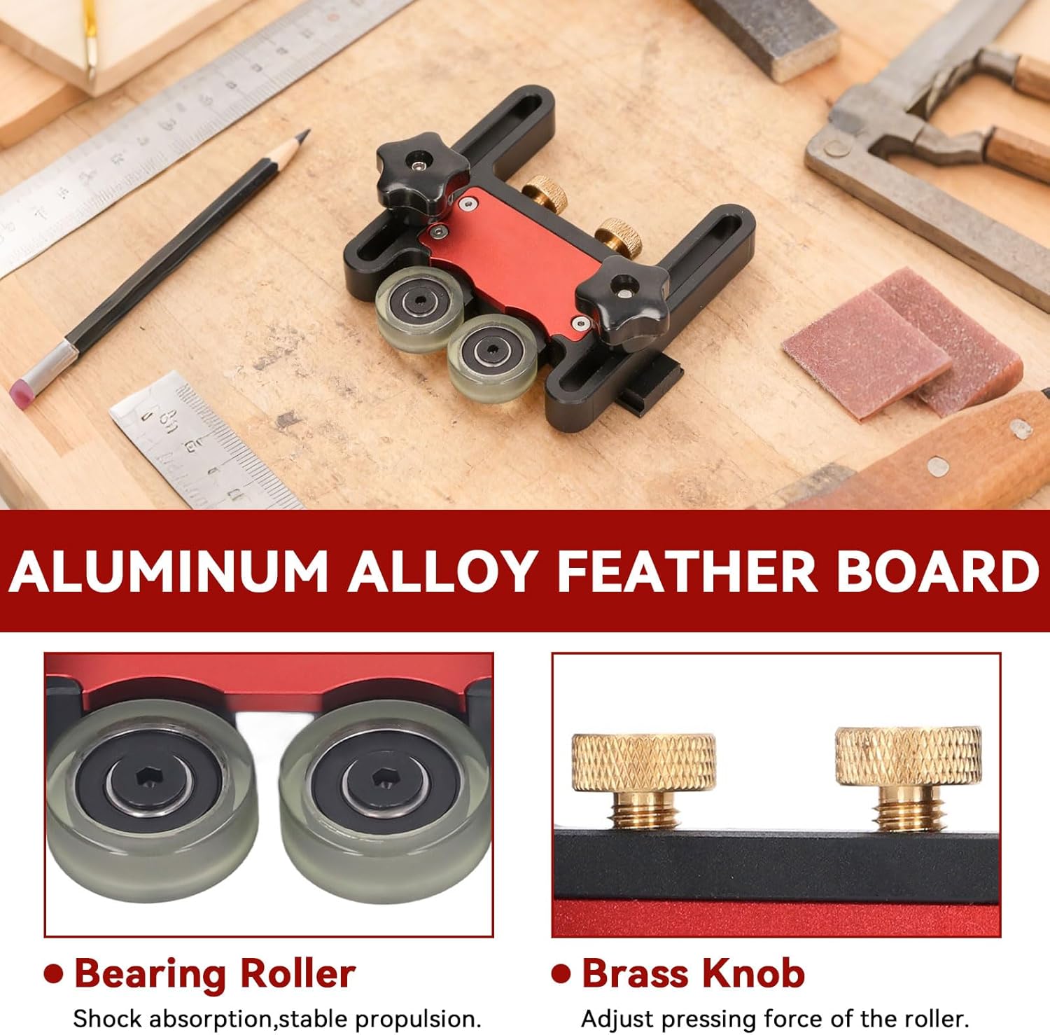 Bearing Roller Featherboards, Featherboards for Table Saw Cutting, Router Tables and Band Saws Jig Guide, Precise Cutting and Enhanced Safety with Featherboards for Table Saw Accessories