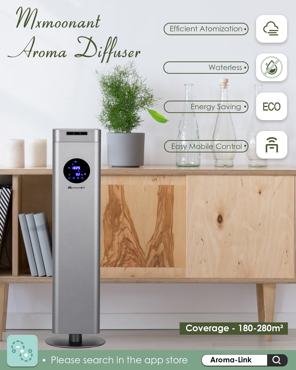 Diffusore Per Oli Essenziali Mxmoonant Senz'Acqua – Nebbia Fredda – Copertura 3000m³ – App E Timer – Per Hotel E Negozi